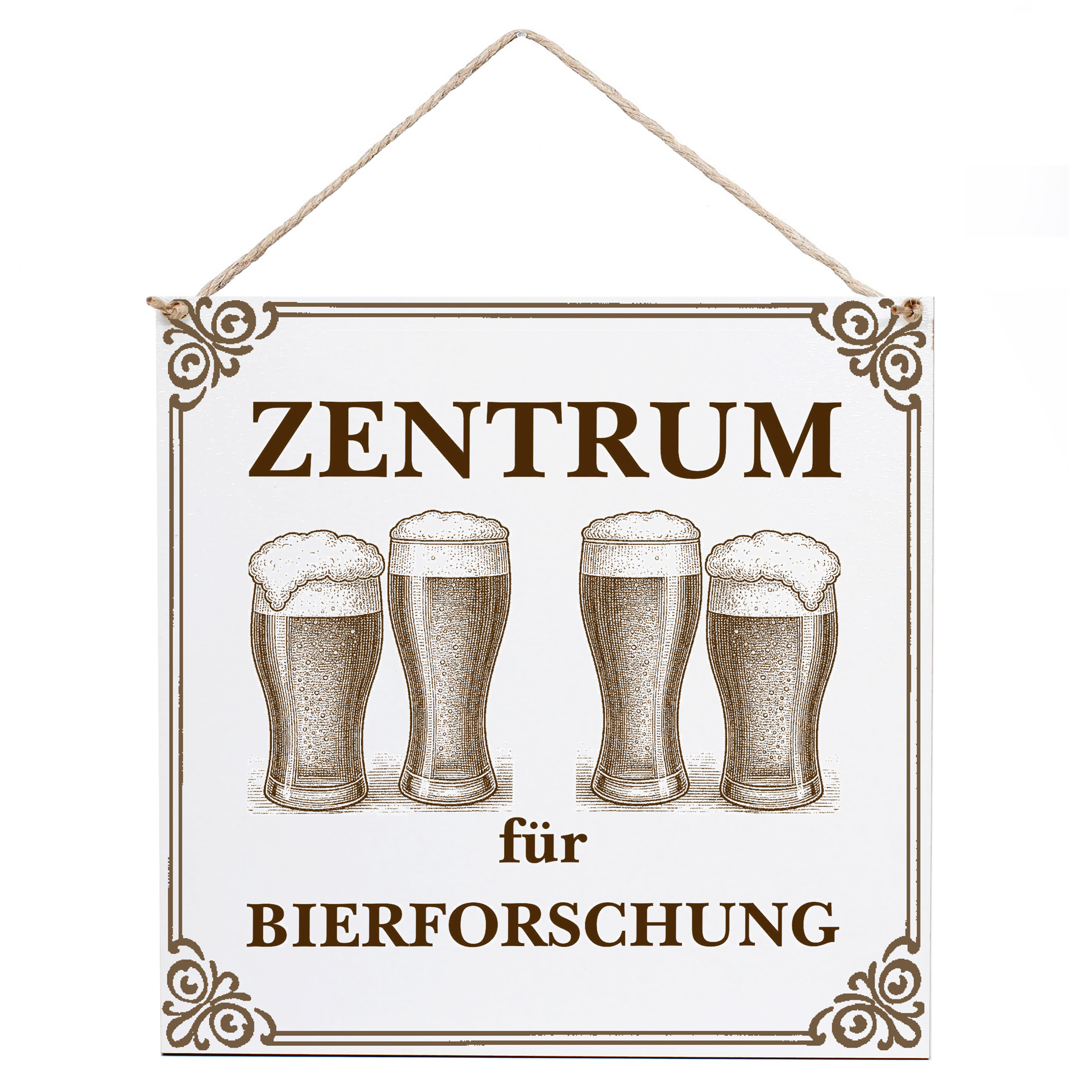 Dekoschild Zentrum für Bierforschung 15×15 cm aus weißem HDF – Graviertes Spruchschild