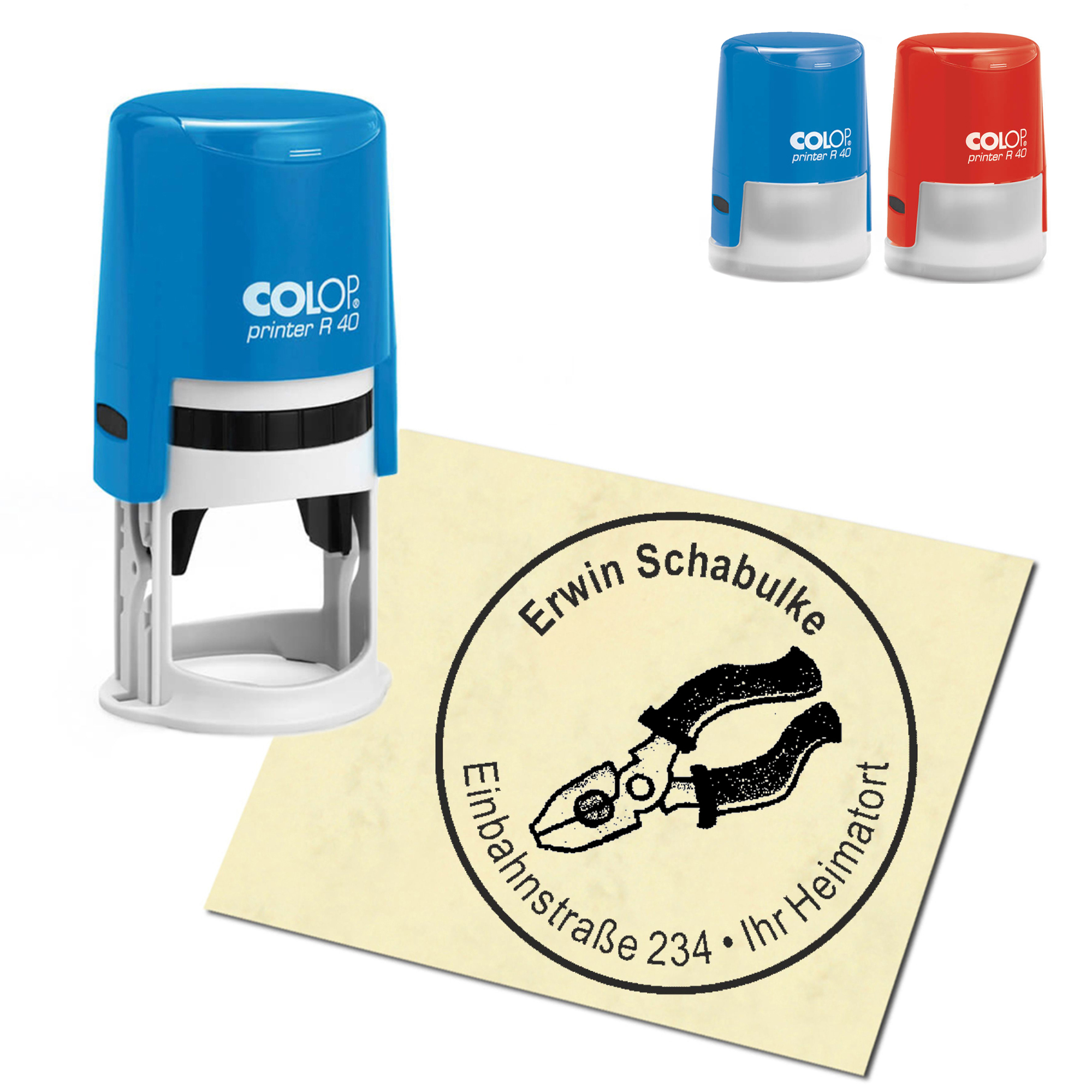 Stempel Adressstempel personalisiert - Zange - rund &empty; 40mm
