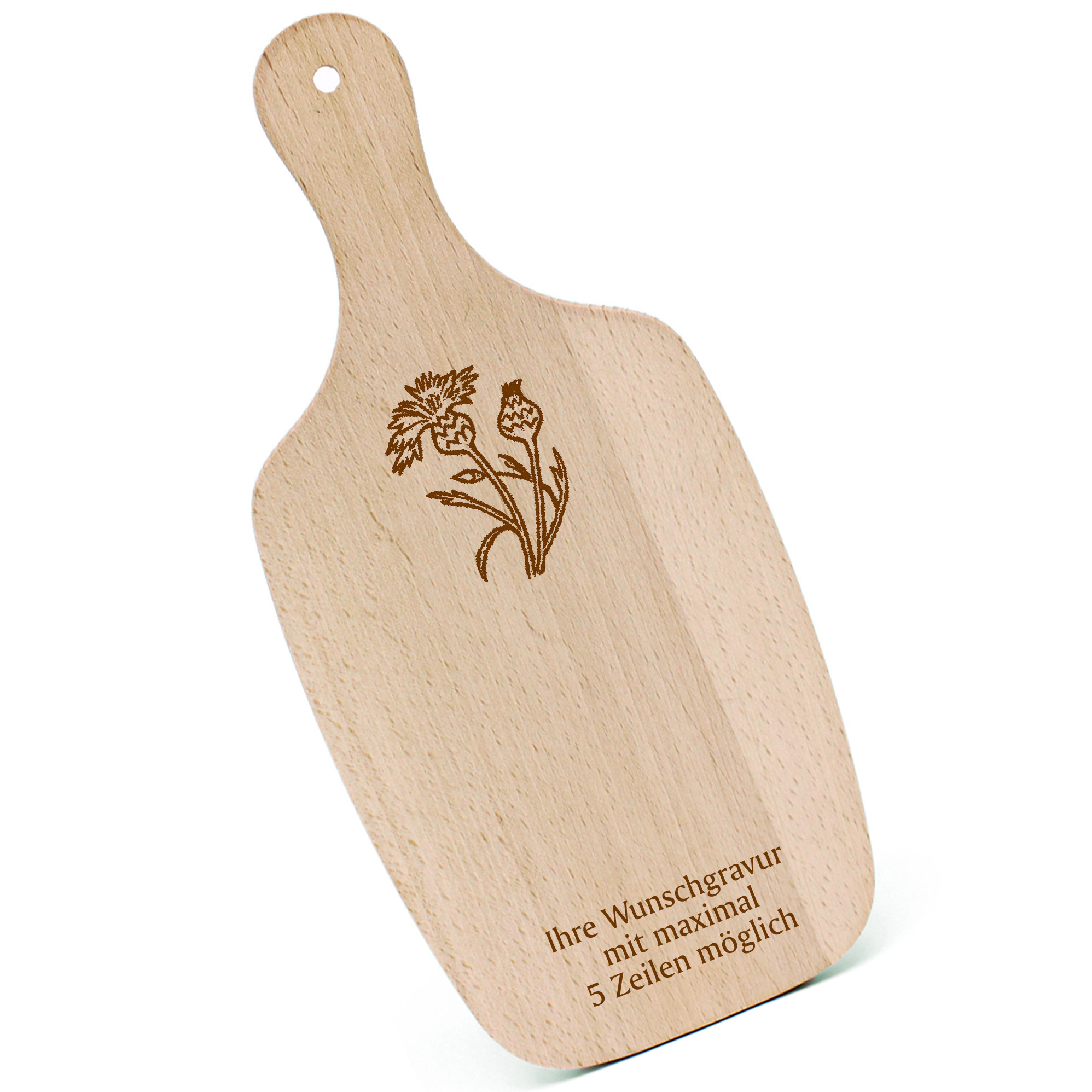 Schneidebrett Frühstücksbrettchen - Kornblume - mit Griff 330x150mm