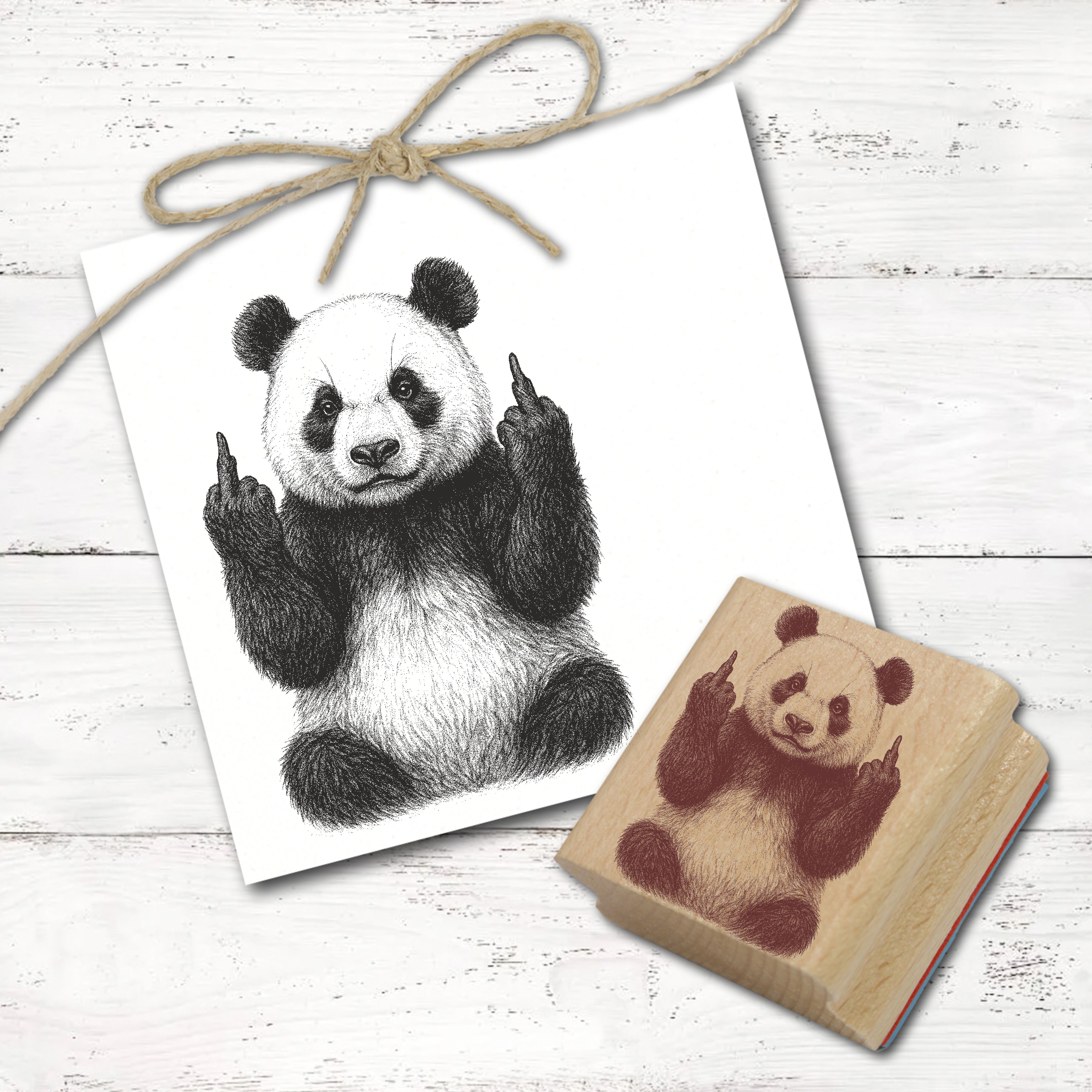 Motivstempel Tierstempel Panda Stinkefinger Mittelfinger Stempel lustig - ca. 40 x 50 mm