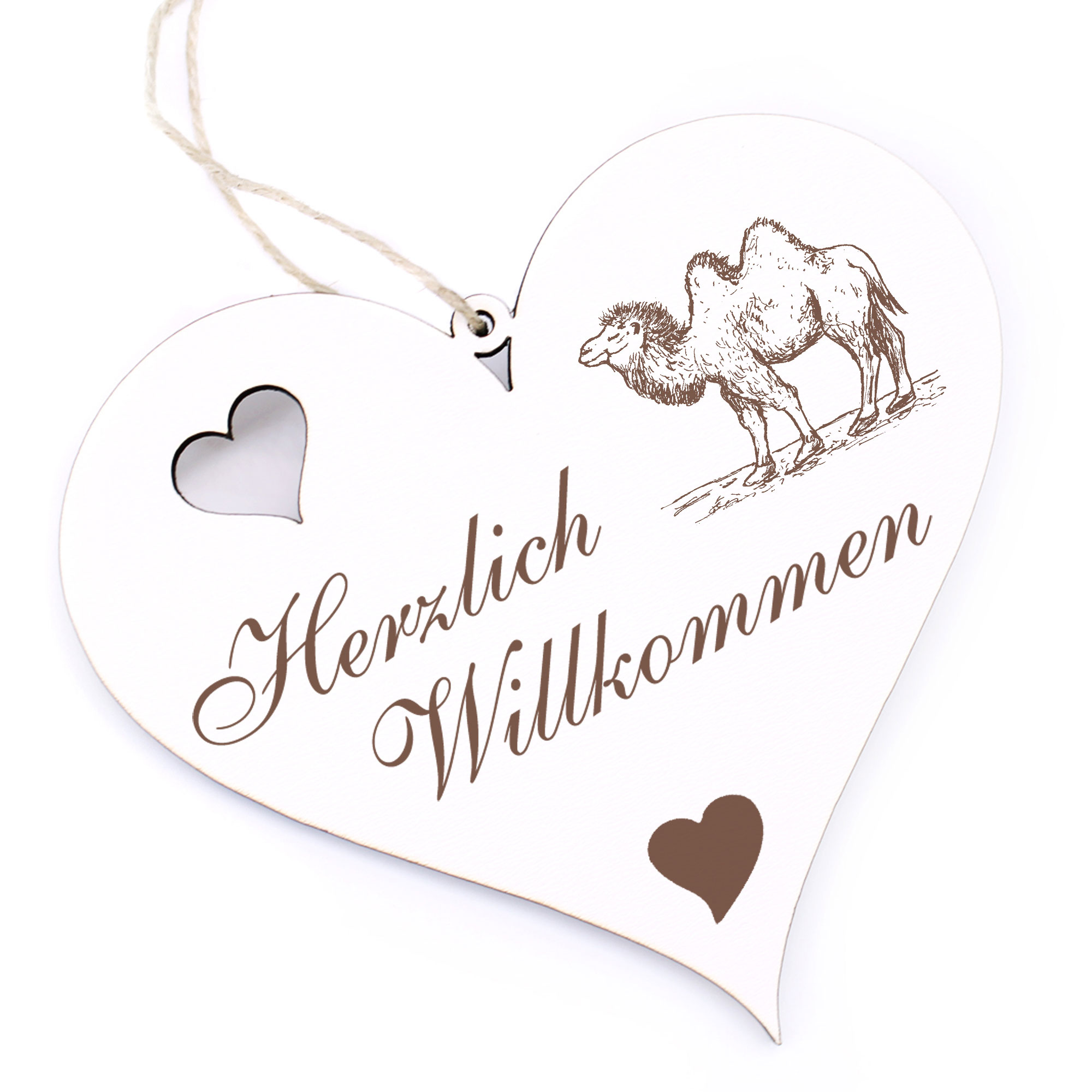 Herzlich Willkommen Schild - Kamel - Deko Herz Holz