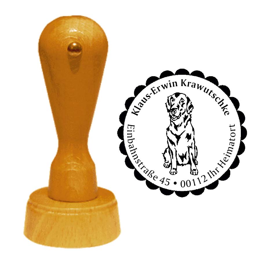 Adressstempel Flat Coadted Retriever -  Holzstempel personalisiert mit Adresse - Ø 40 mm