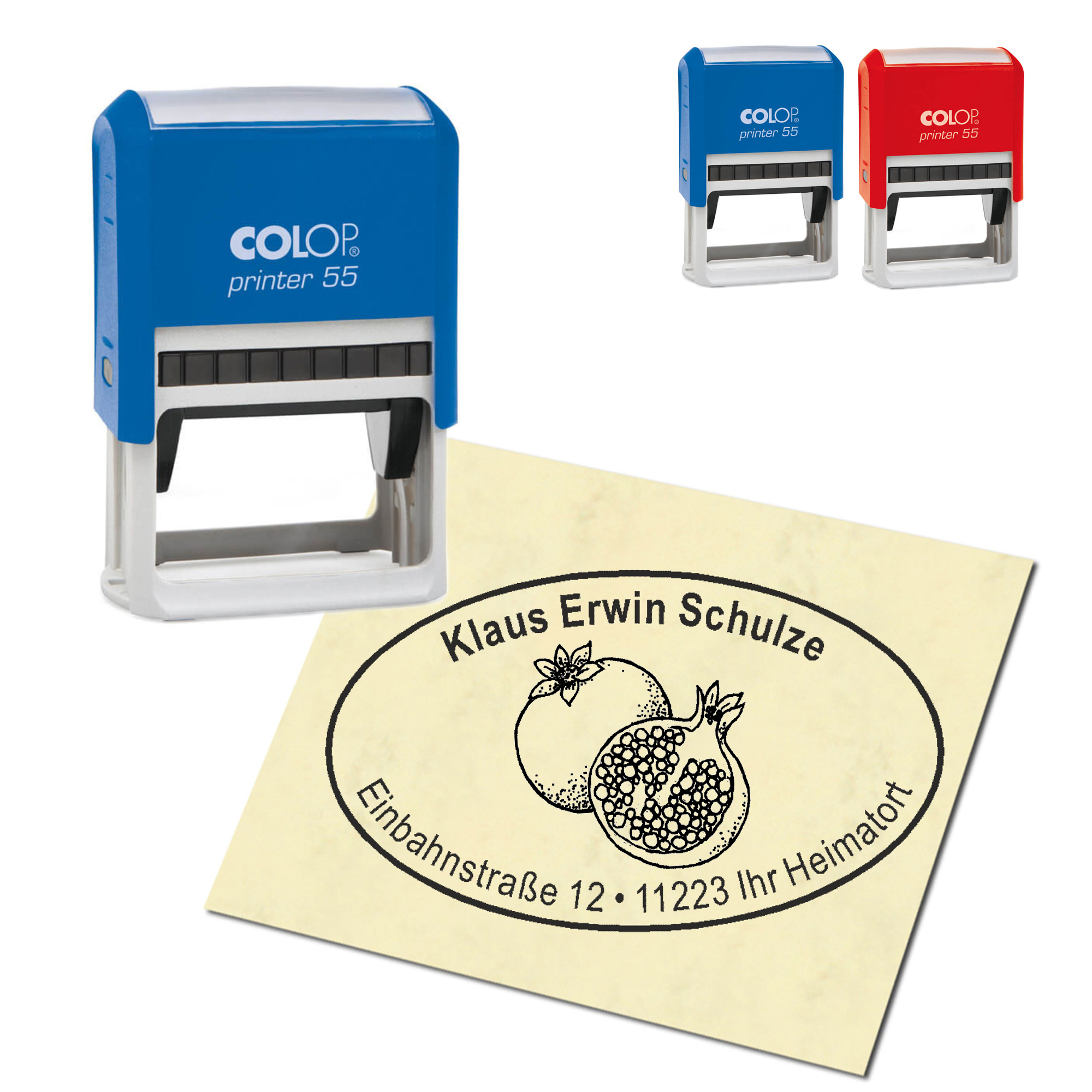 Adressstempel personalisiert Stempel - Granatapfel - oval 59 x 39 mm