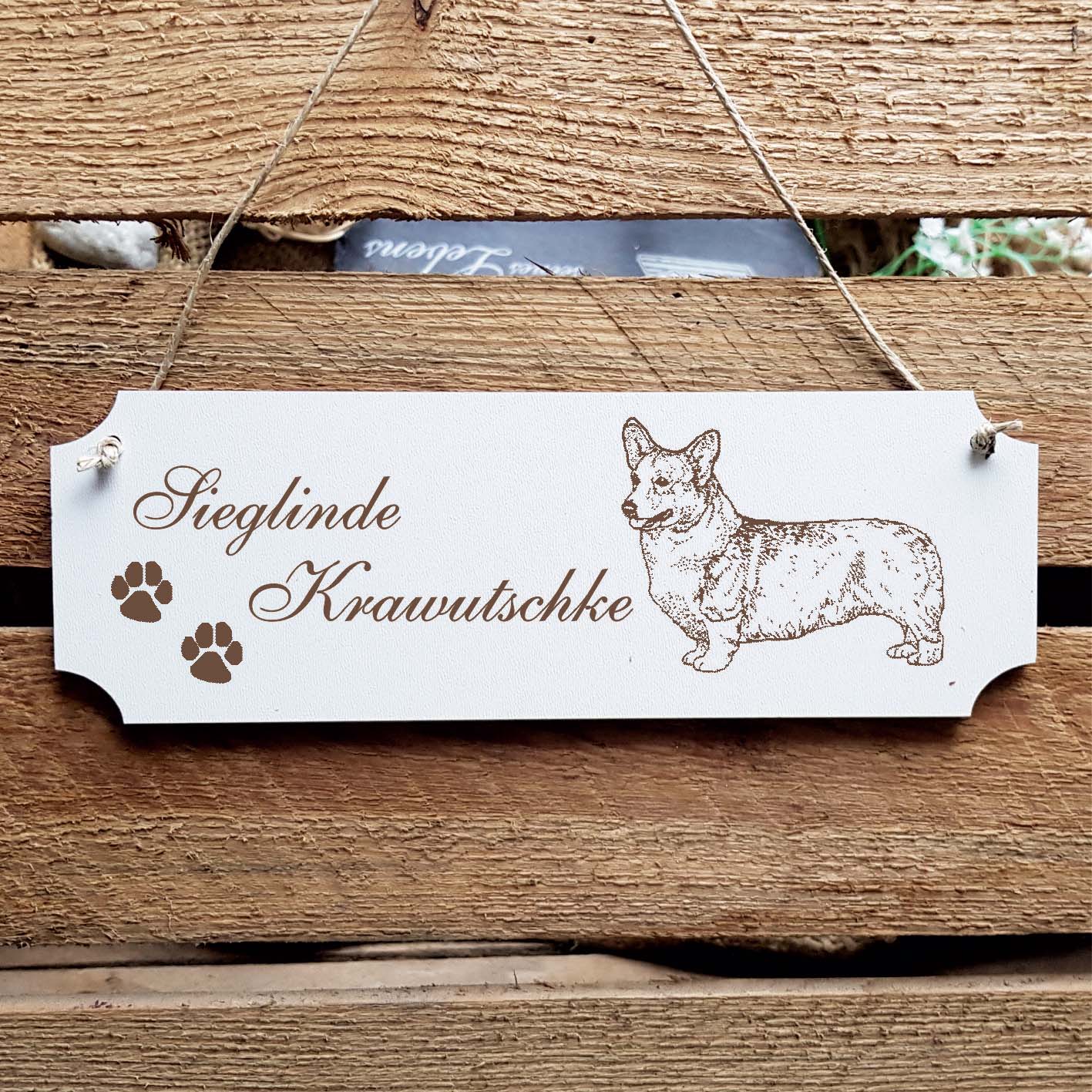 Schild « Welsh Corgi Pembroke » Namensschild Türschild zum Anhängen - 20 x 6,7 cm