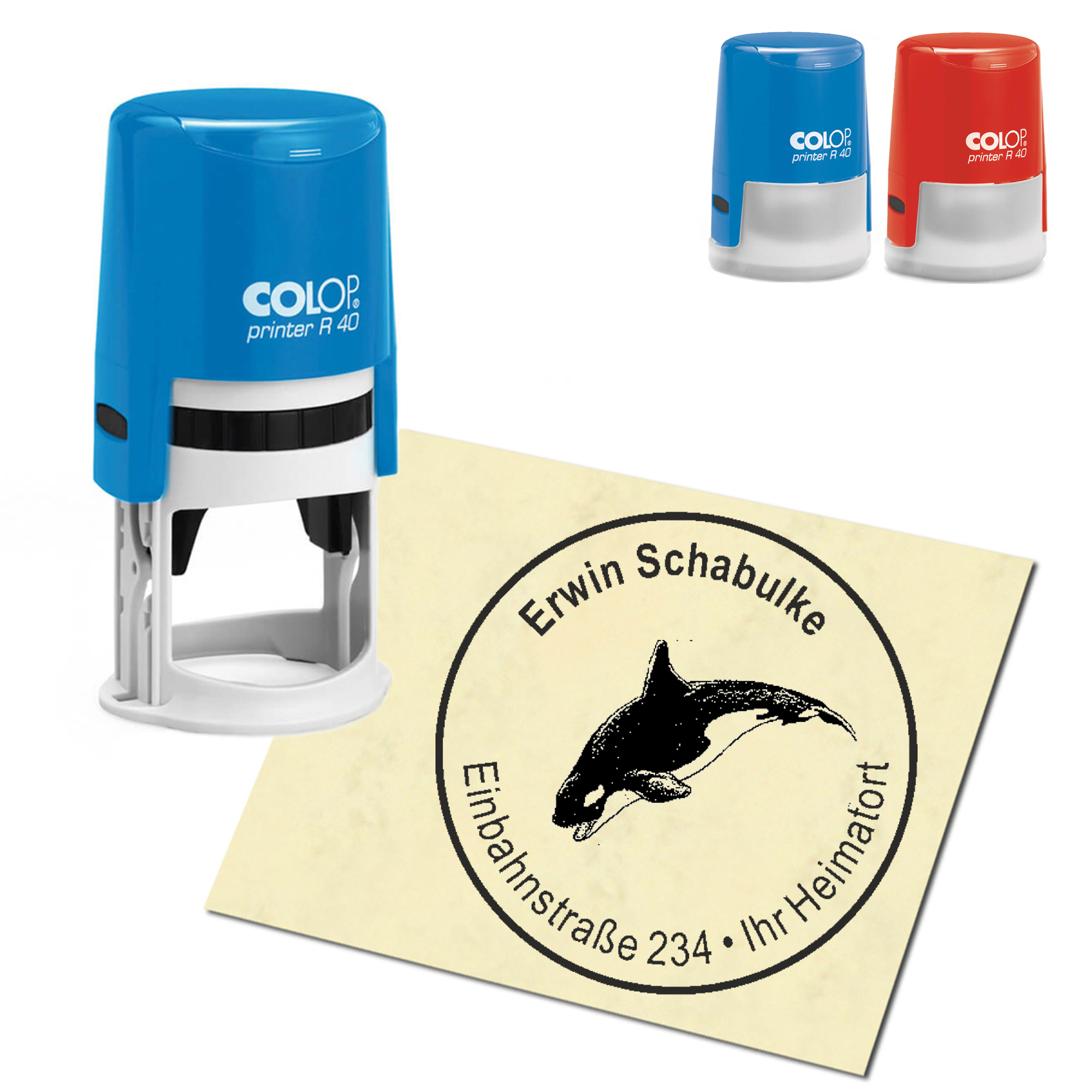 Stempel Adressstempel personalisiert - Orca Schwertwal - rund &empty; 40mm
