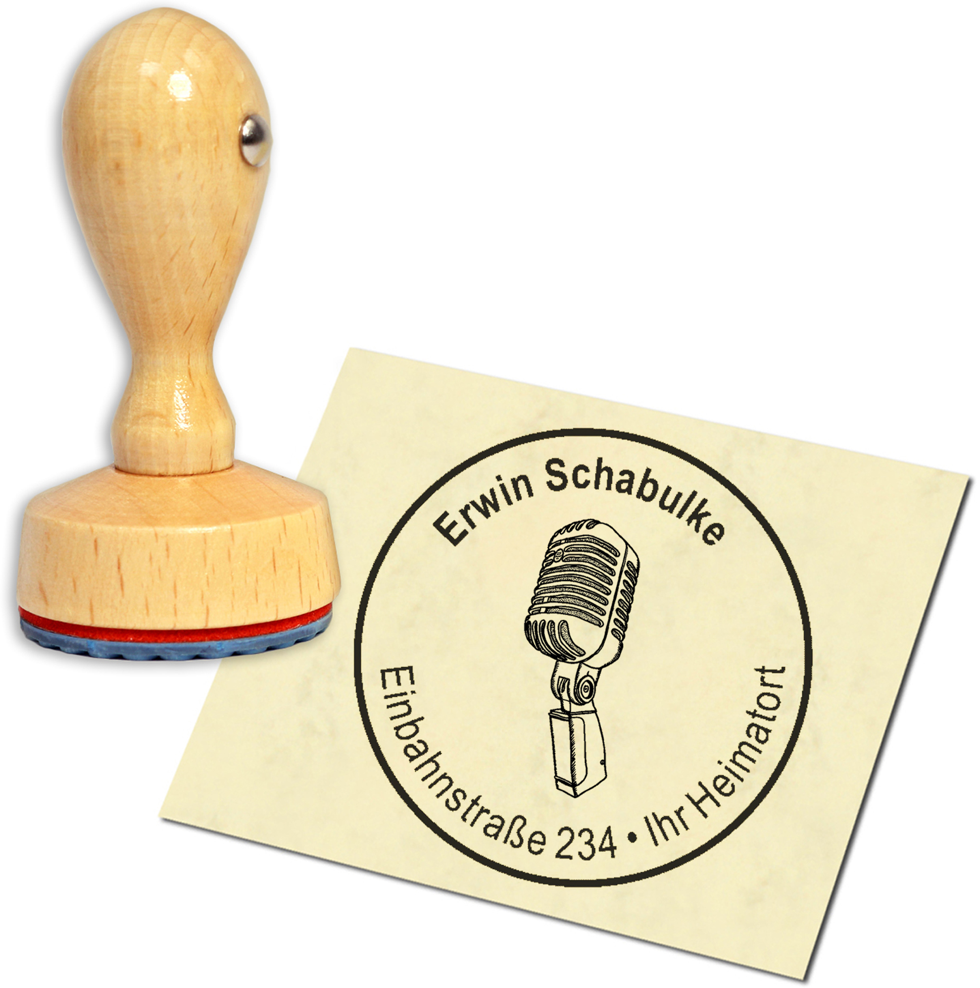 Stempel Adressstempel Holzstempel - Mikrofon - rund 40mm