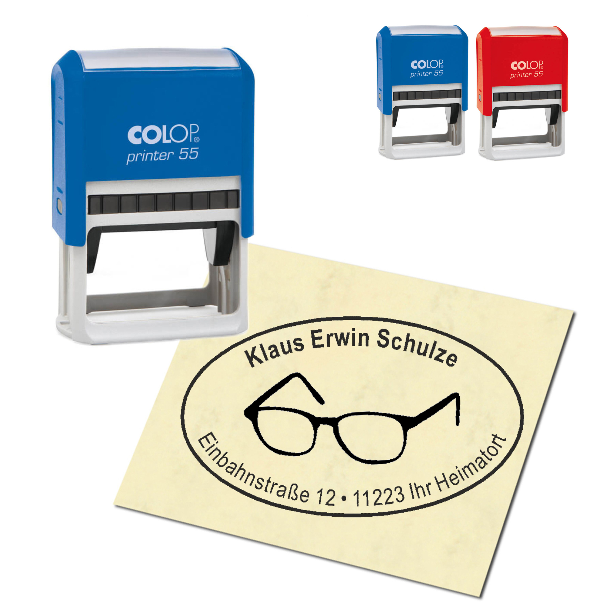 Adressstempel personalisiert Stempel - Brille - oval 59 x 39 mm