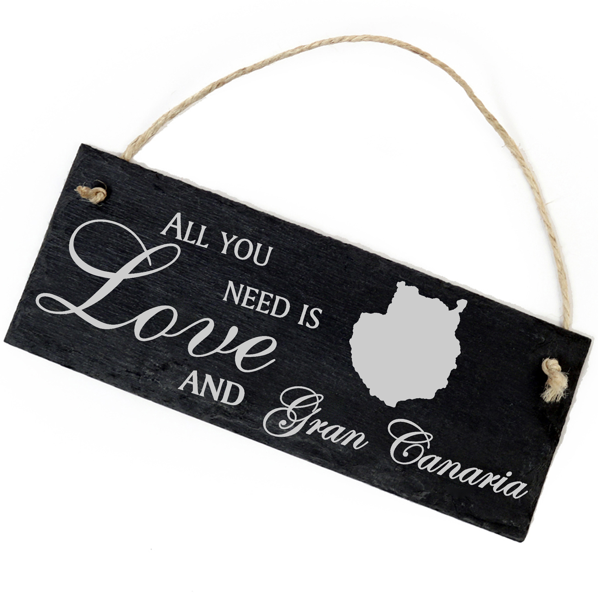 Schiefertafel Deko Insel Gran Canaria Schild 22 x 8 cm - All you need is Love and Gran Canaria