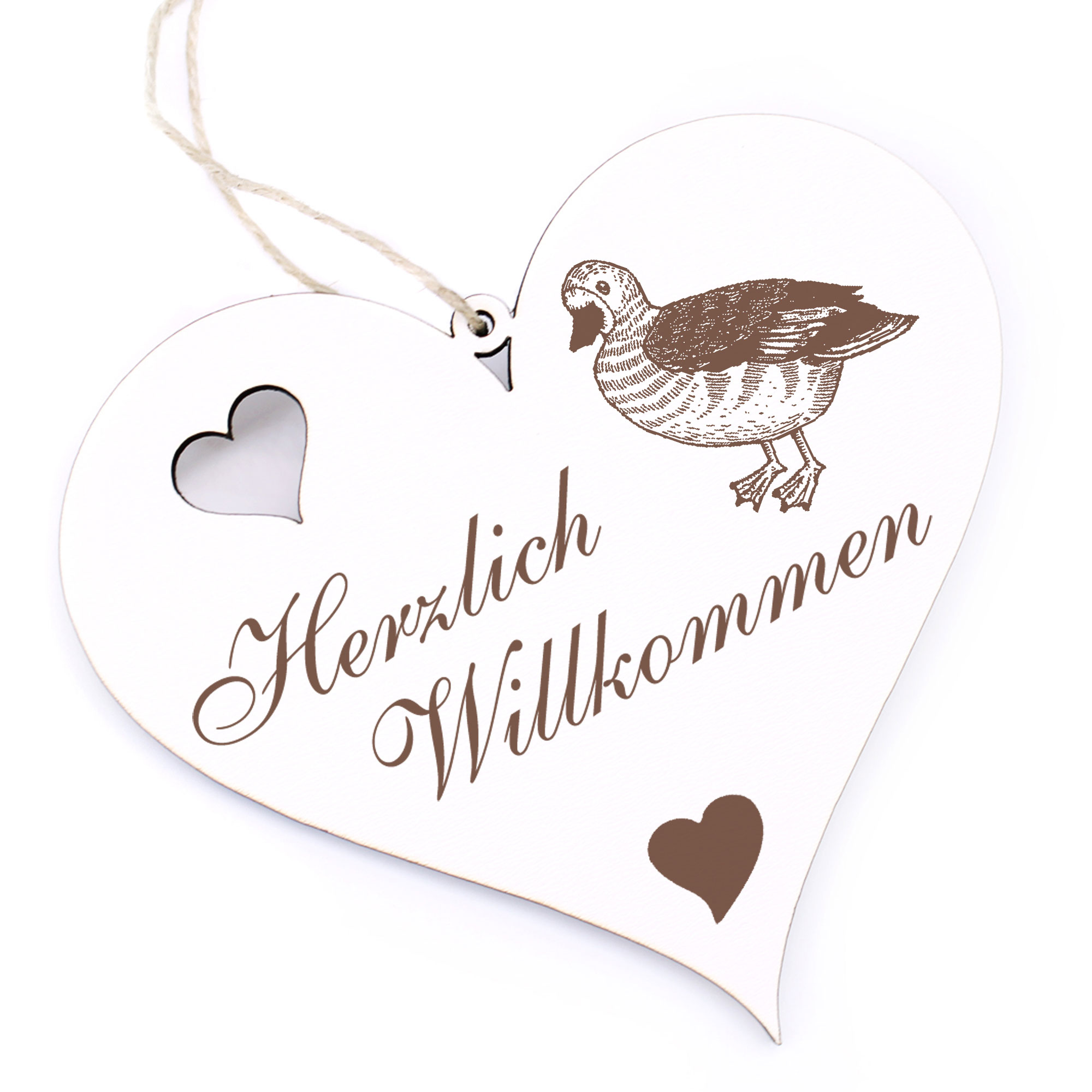 Herzlich Willkommen Schild - Ente - Deko Herz Holz