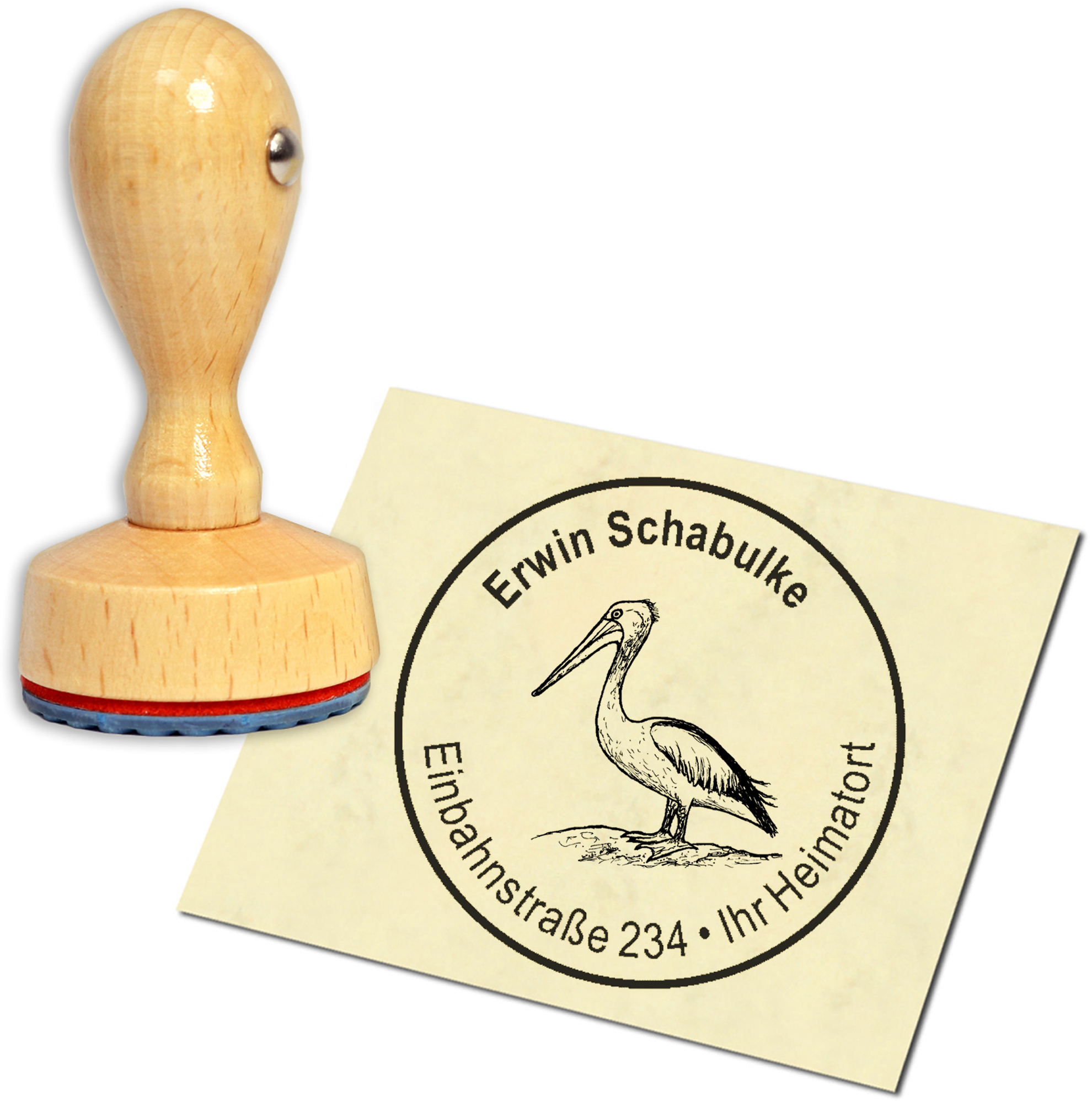 Stempel Adressstempel Holzstempel - Pelikan - rund 40mm