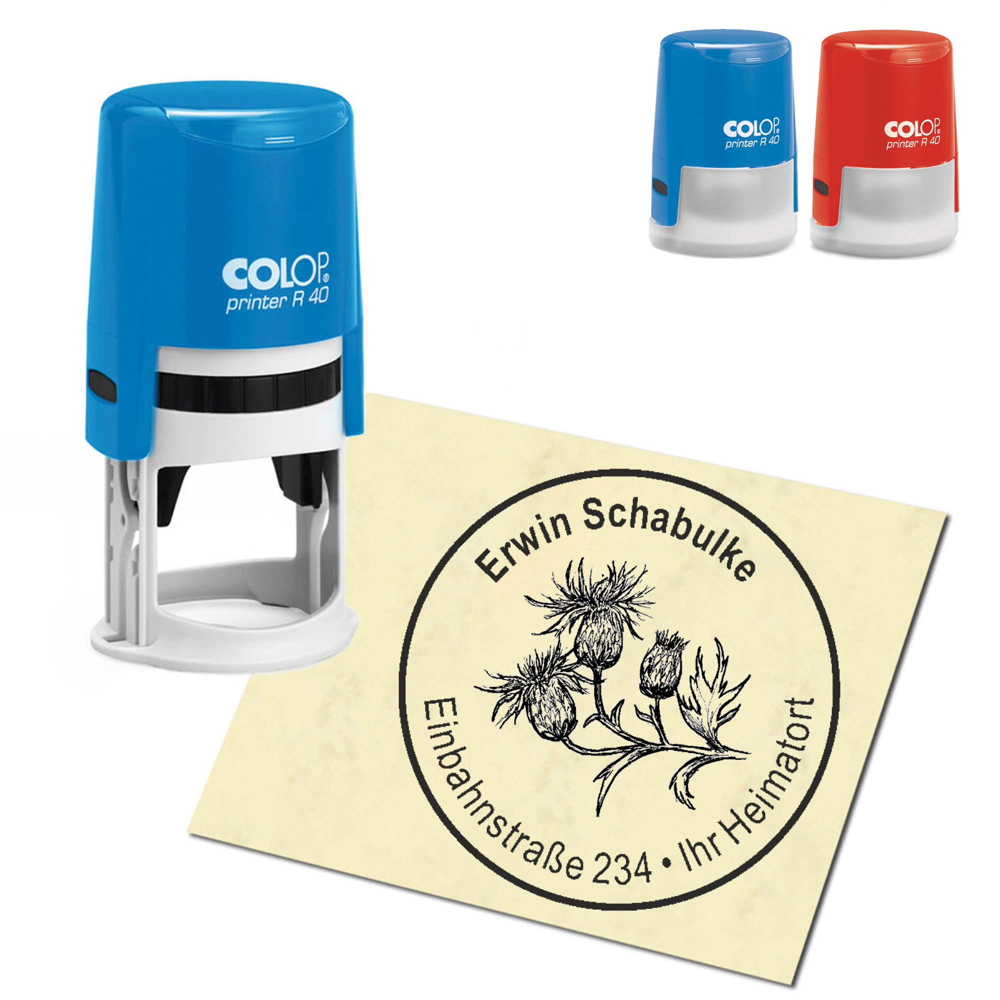 Stempel Adressstempel personalisiert - Ackerdistel - rund &empty; 40mm