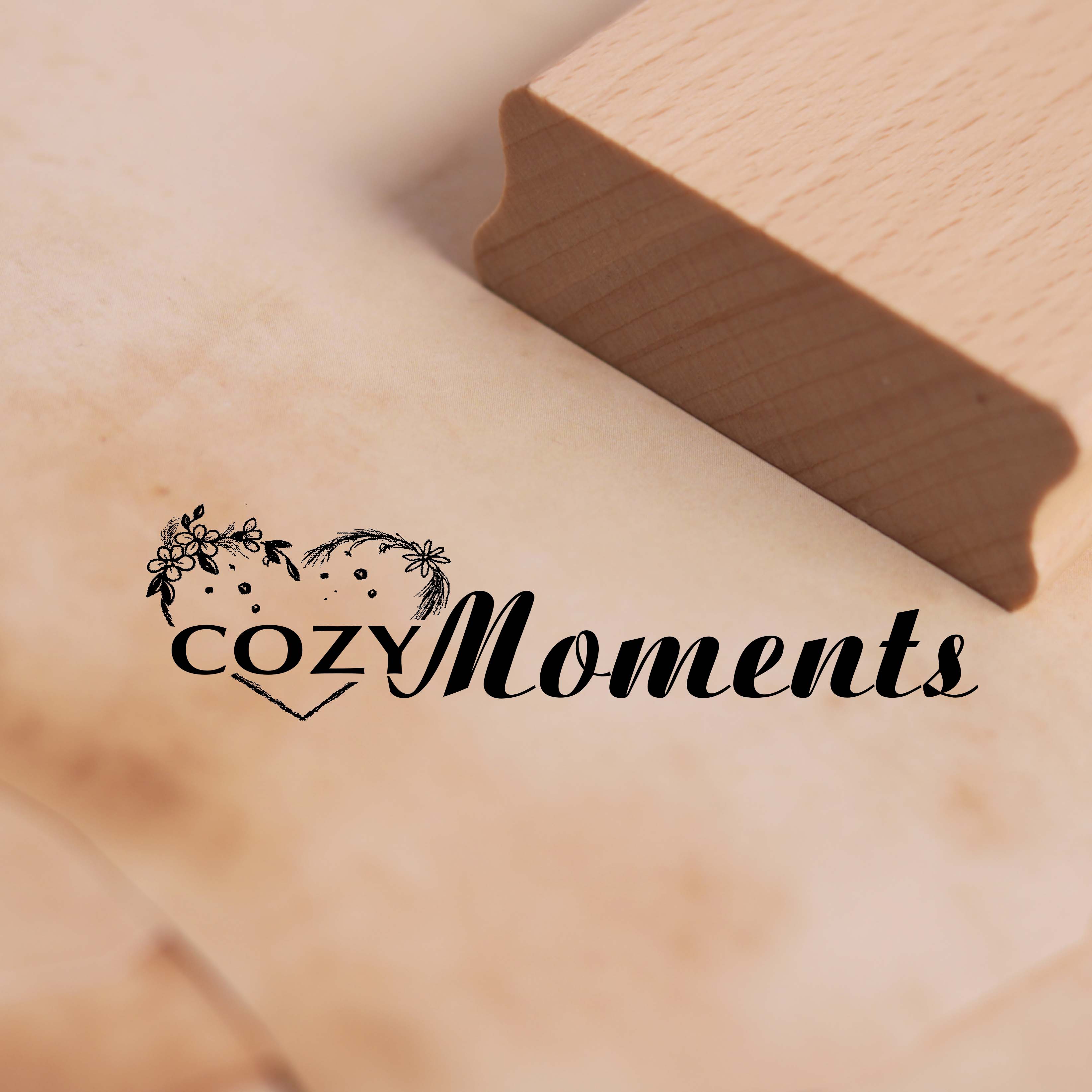 Motivstempel Cozy Moments Schriftzug mit Herz - Stempel Holzstempel 68 x 18 mm 