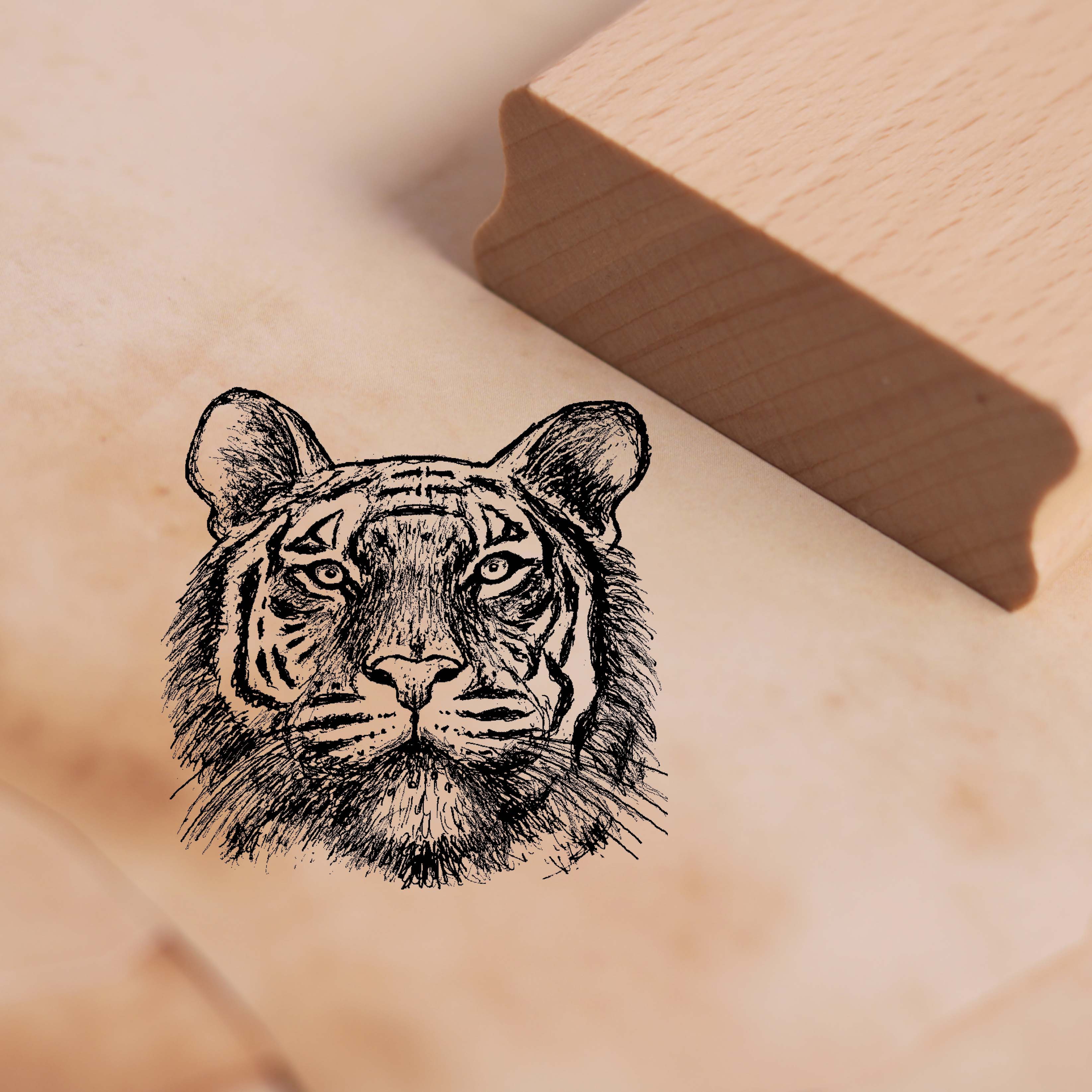 Motivstempel Tiger Kopf groß - Stempel Holzstempel 48 x 48 mm