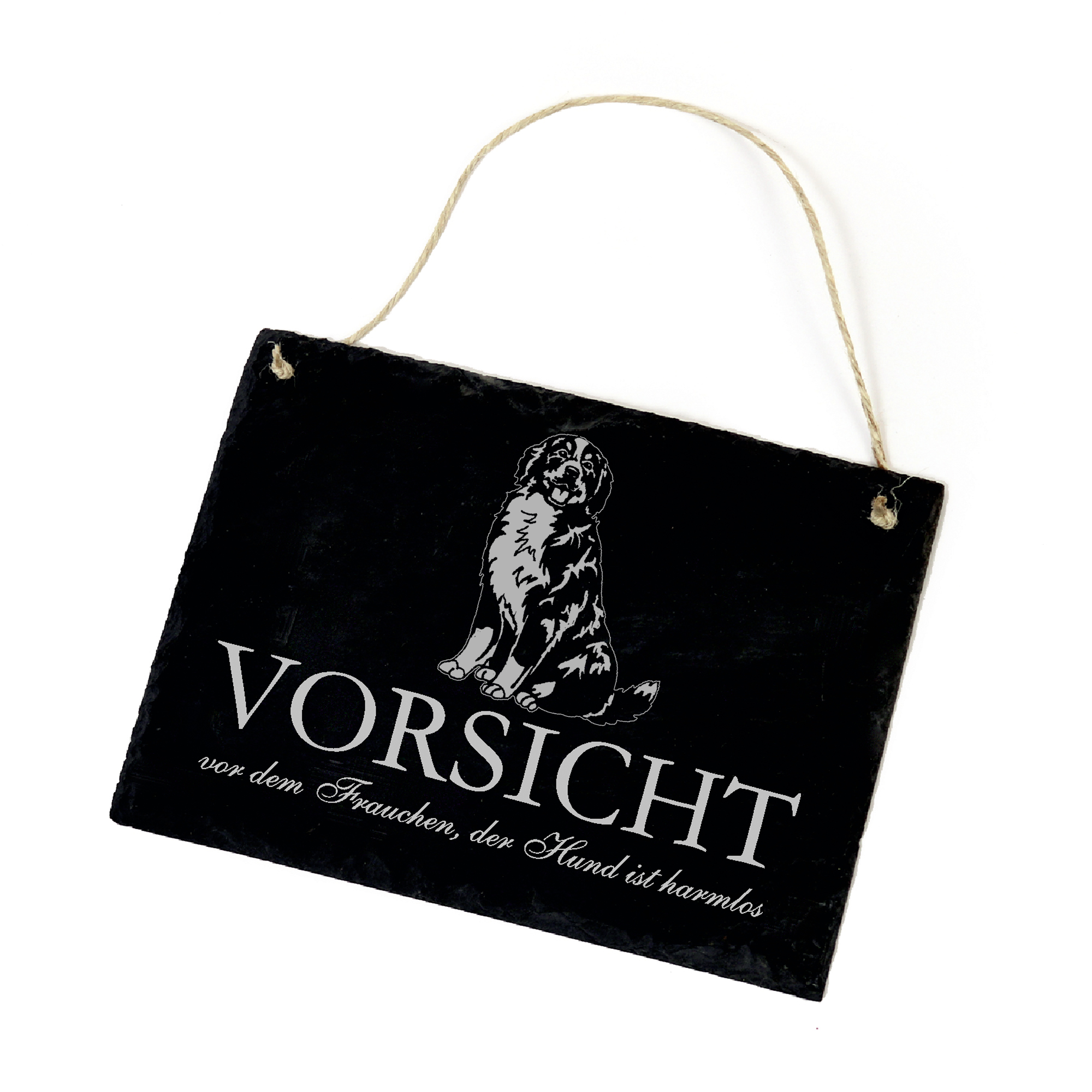 Hundeschild Berner Sennenhund Schild aus Schiefer - Vorsicht vor dem Frauchen - 22cm x 16cm