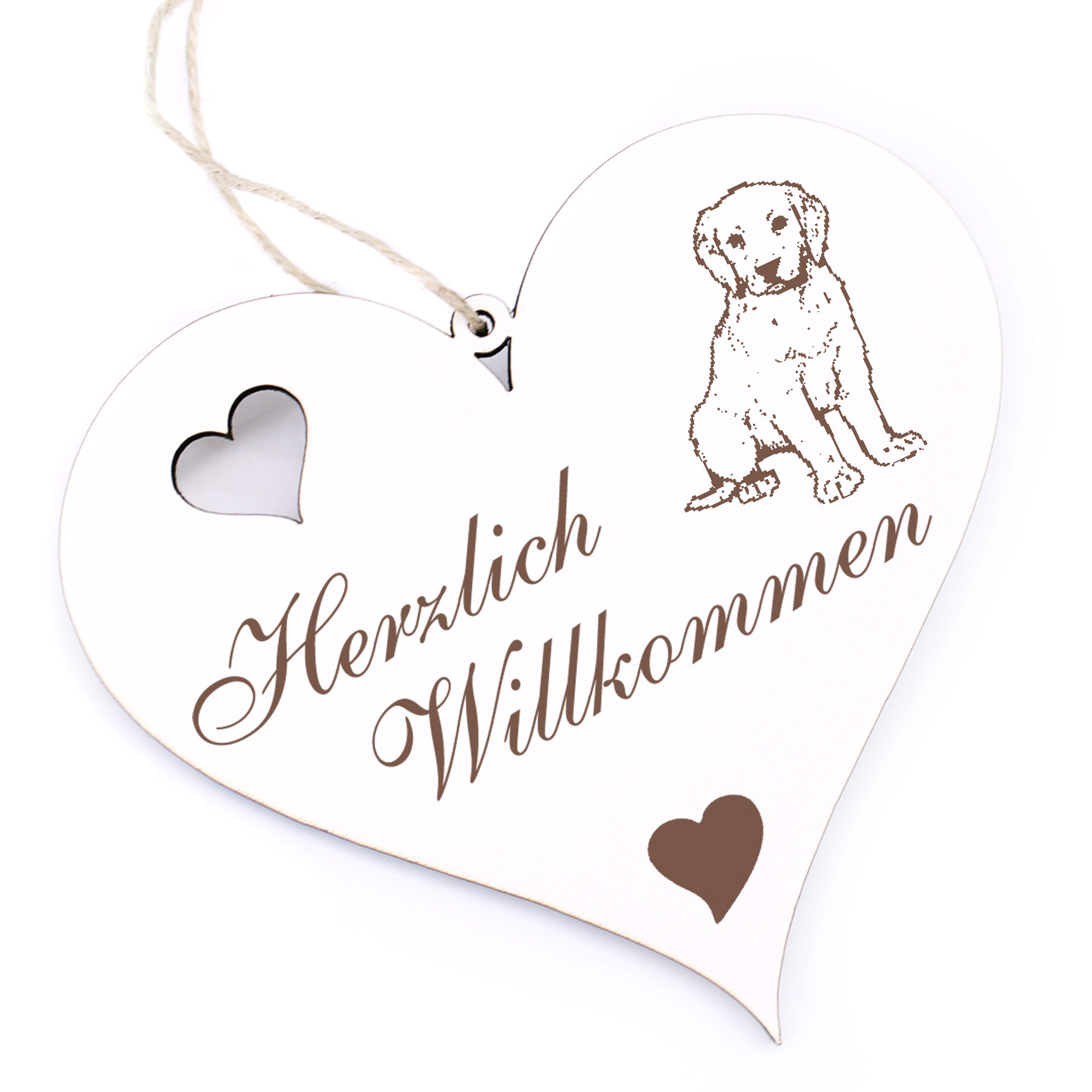 Herzlich Willkommen Schild - Labrador Retriever Welpe - Deko Herz Holz