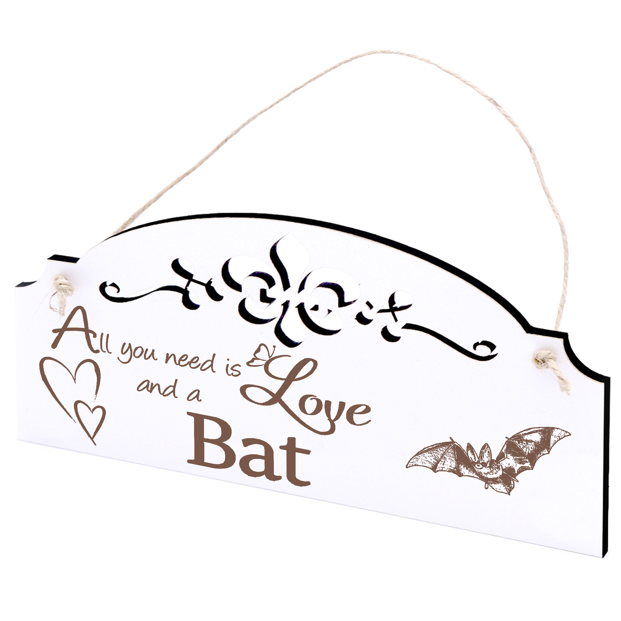 Schild fliegende Fledermaus Deko 20x10cm - All you need is Love and a Bat - Holz