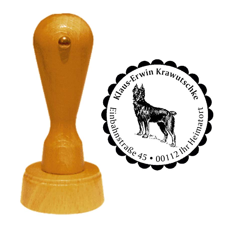 Adressstempel Bouvier des Flandres -  Holzstempel personalisiert mit Adresse - Ø 40 mm