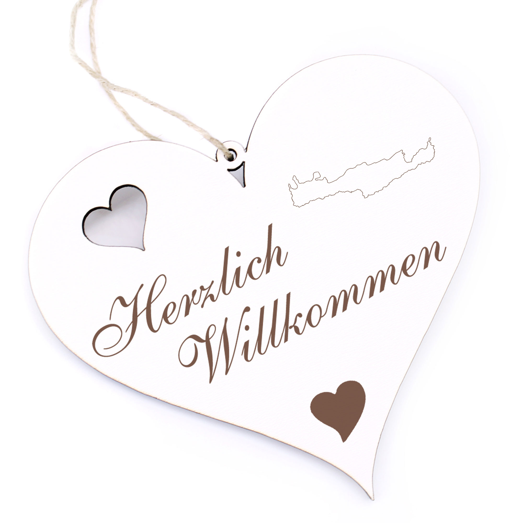 Herzlich Willkommen Schild - Insel Kreta - Deko Herz Holz