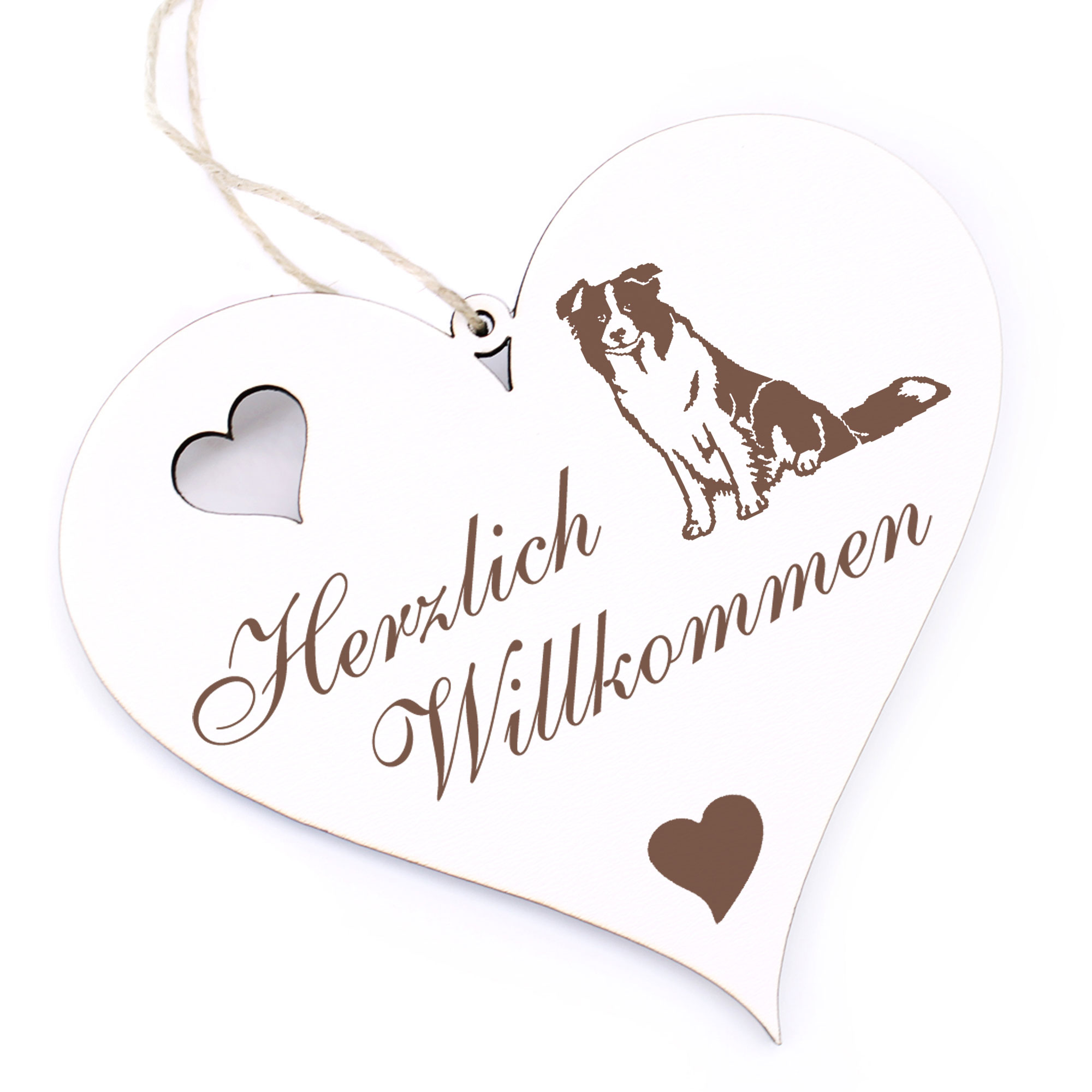 Herzlich Willkommen Schild - Border Collie - Deko Herz Holz