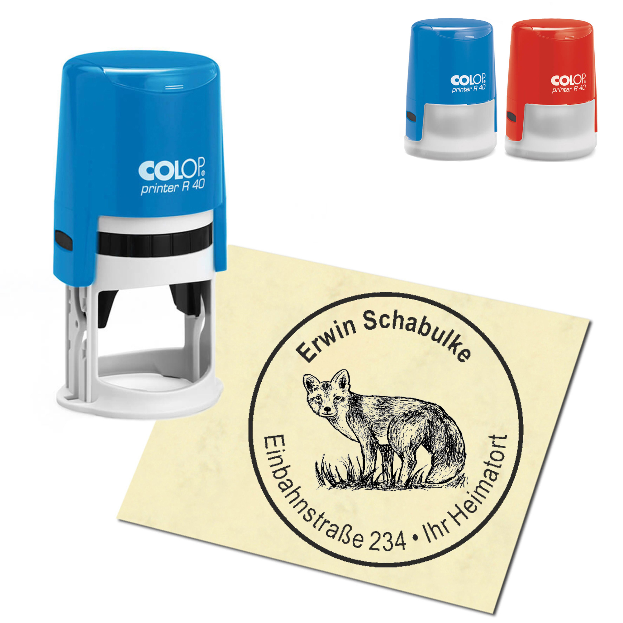 Stempel Adressstempel personalisiert - Fuchs - rund &empty; 40mm