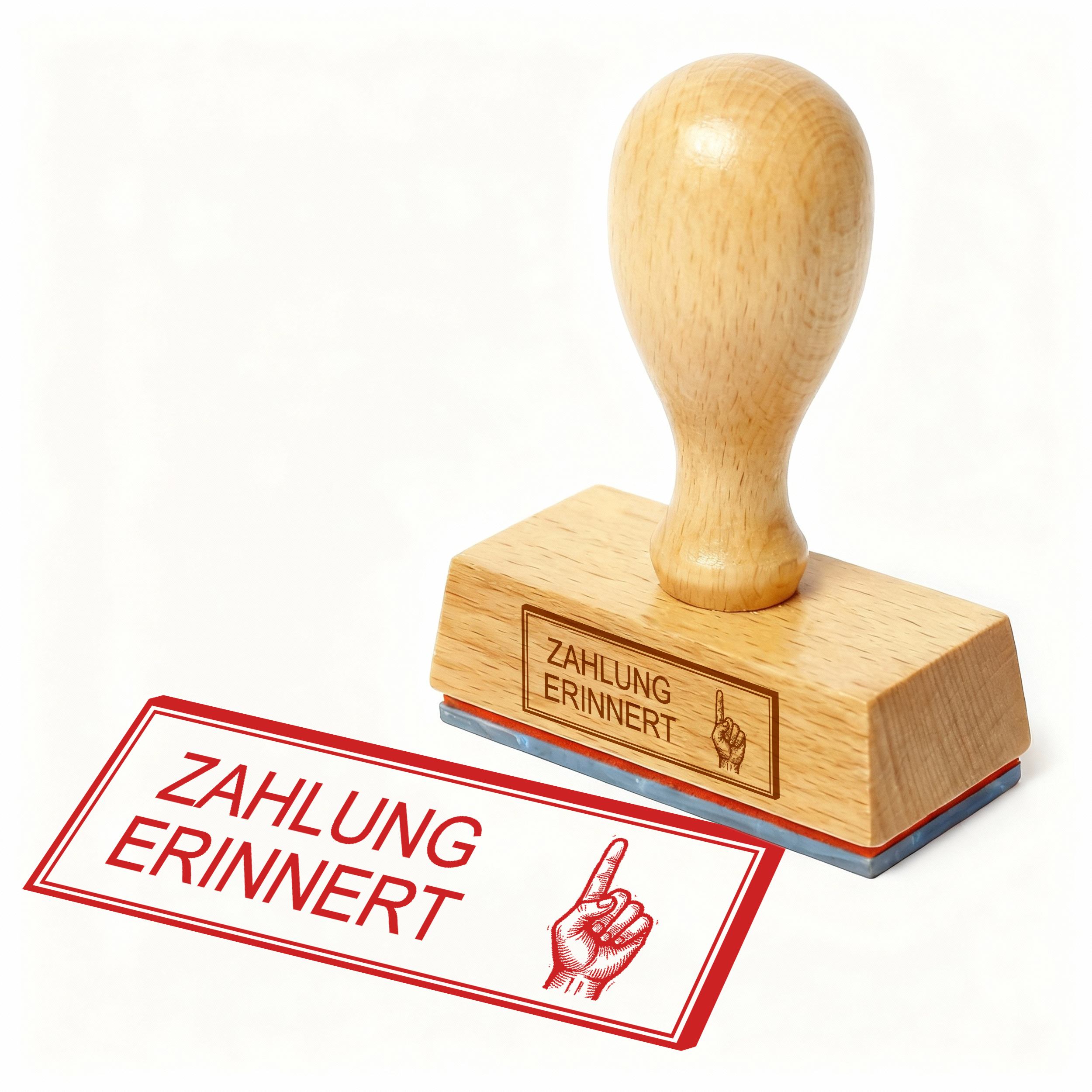 Bürostempel ZAHLUNG ERINNERT Mahnender Finger Stempel – Holzstempel 48x18 mm für Dokumente - Zahlungserinnerung, Mahnung