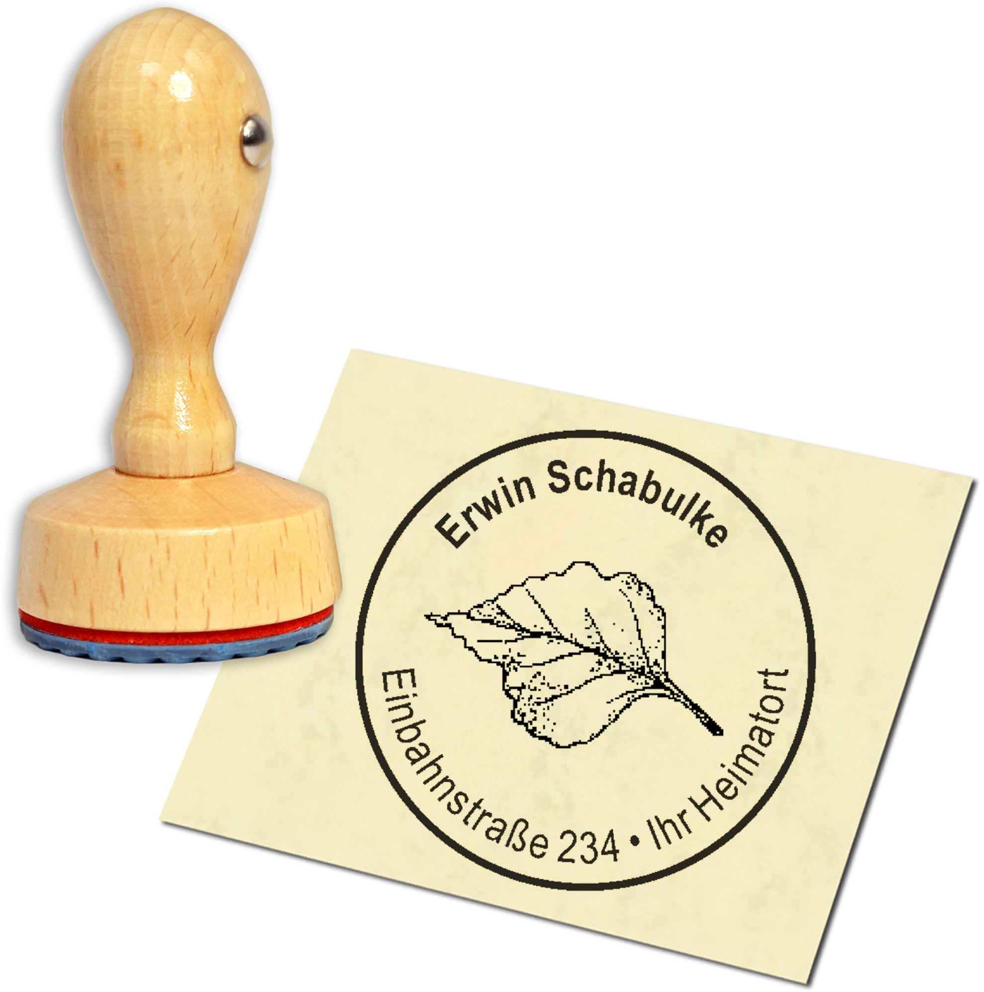 Stempel Adressstempel Holzstempel - Blatt - rund 40mm