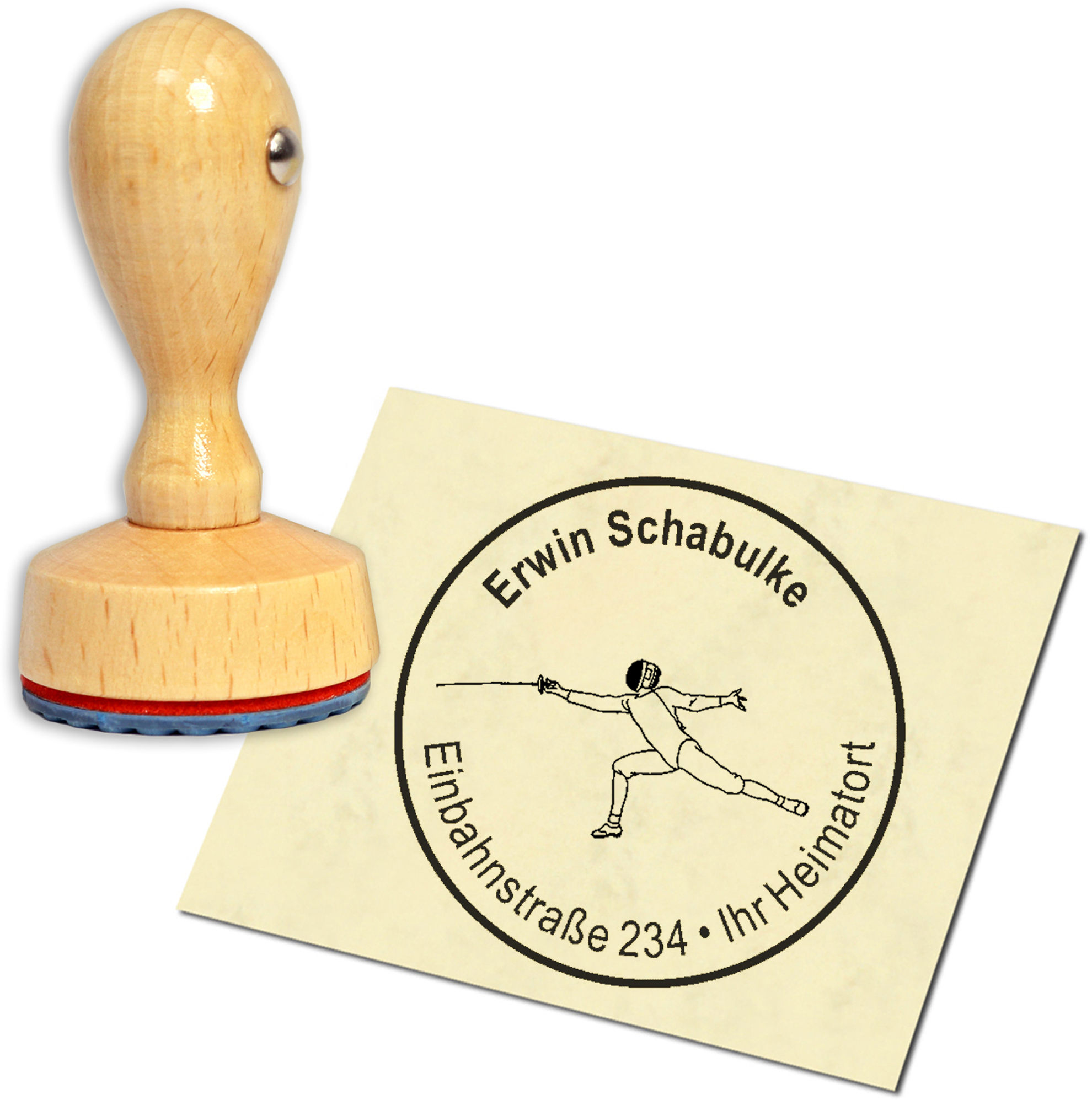 Stempel Adressstempel Holzstempel - Fechten - rund 40mm