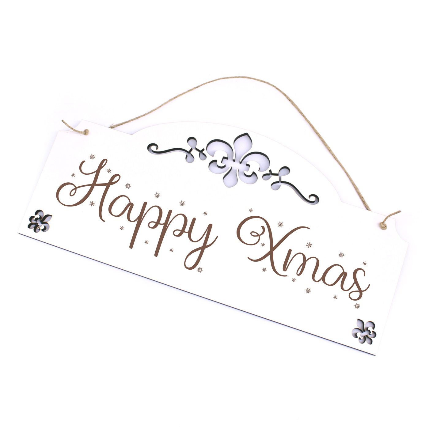 Schild Happy Xmas - Schneeflocken Türschild mit Ornamenten 28x13 cm