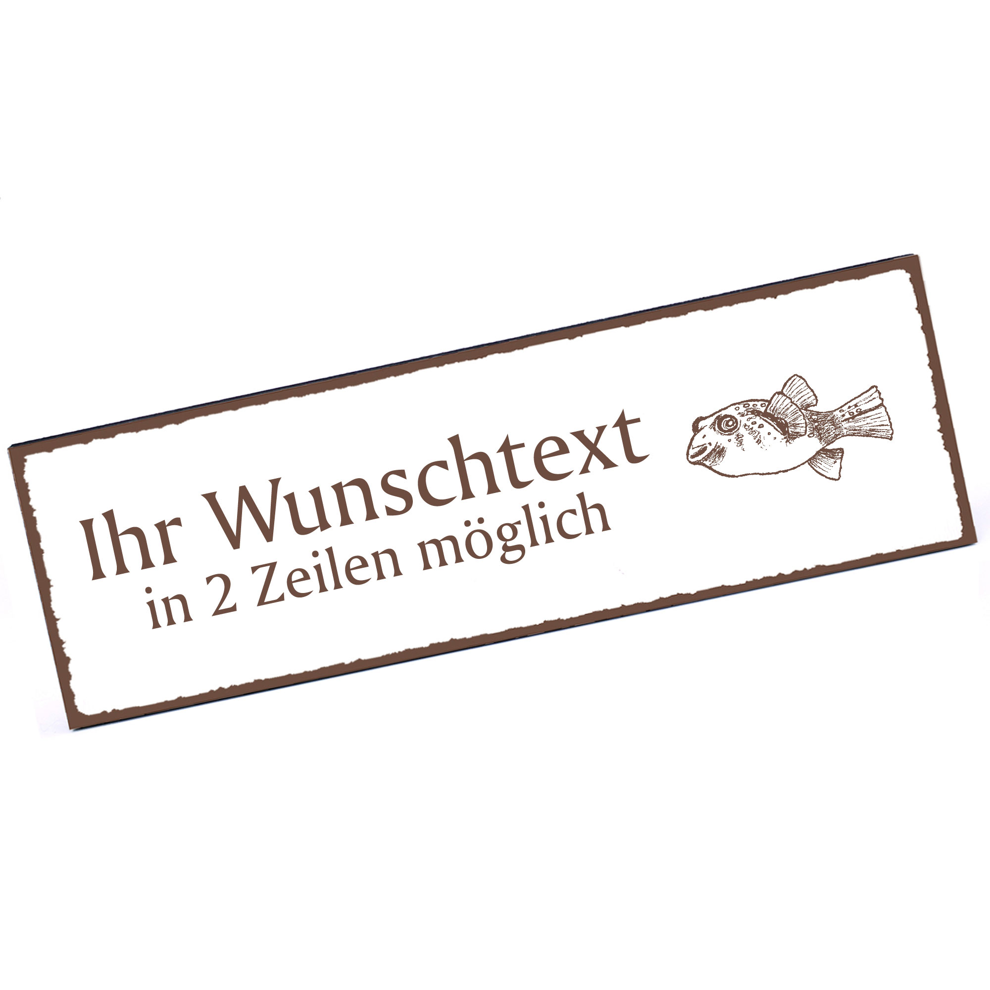 Türschild Kugelfisch  Namensschild personalisiert mit Gravur - 150mm x 50mm - selbstklebend