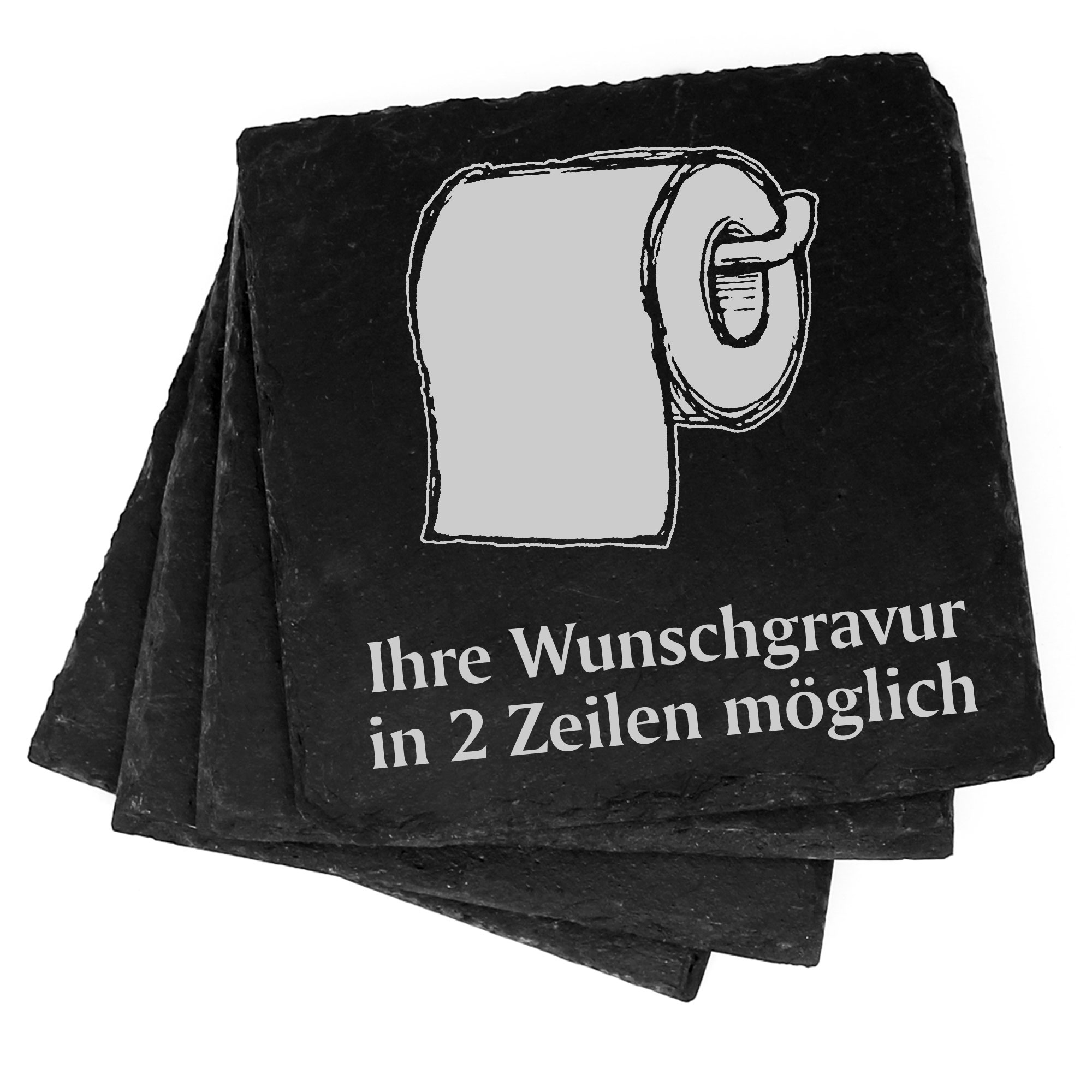 4x Klopapier Deko Schiefer Untersetzer Wunschgravur Set - 11 x 11 cm