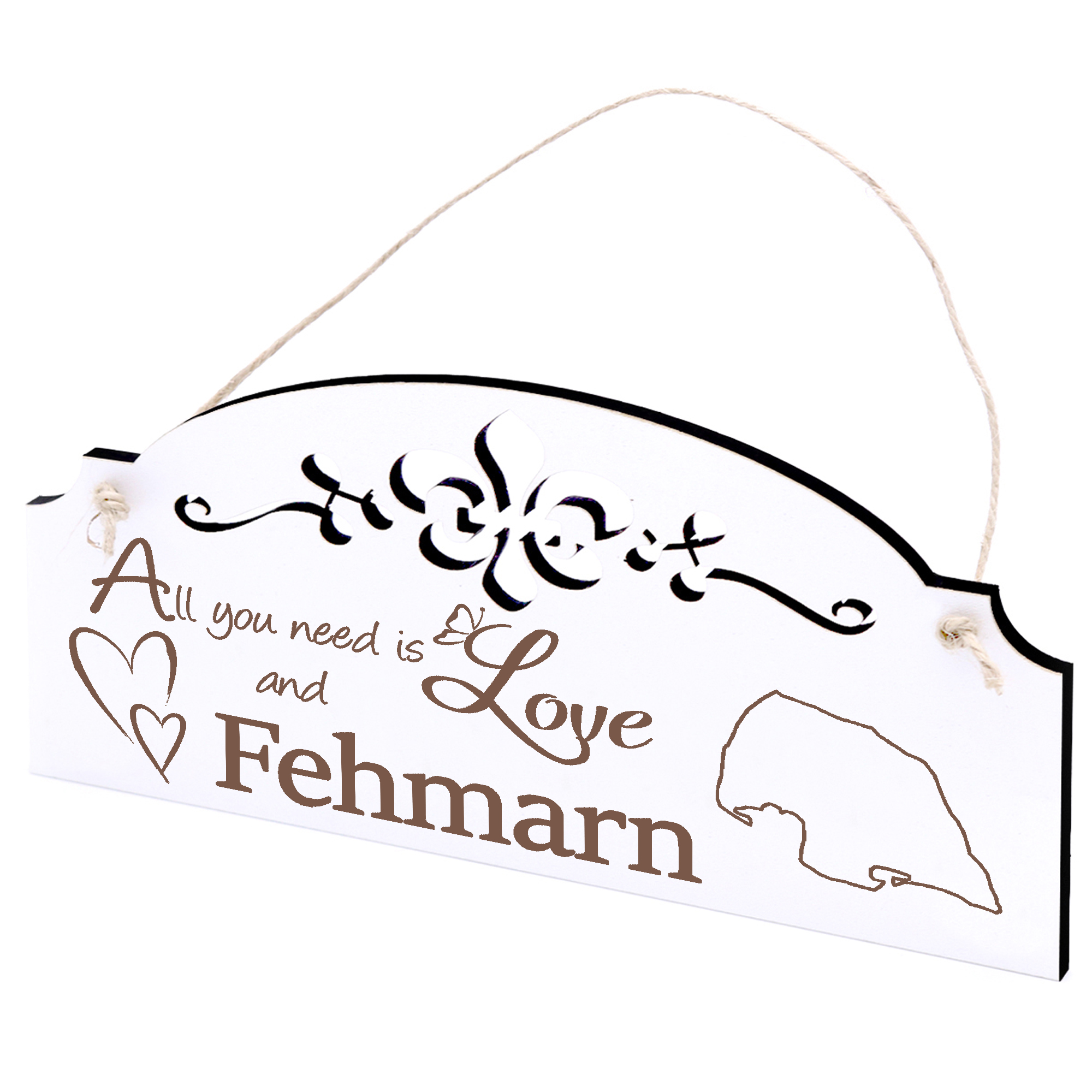 Schild Insel Fehmarn Deko 20x10cm - All you need is Love and Fehmarn - Holz