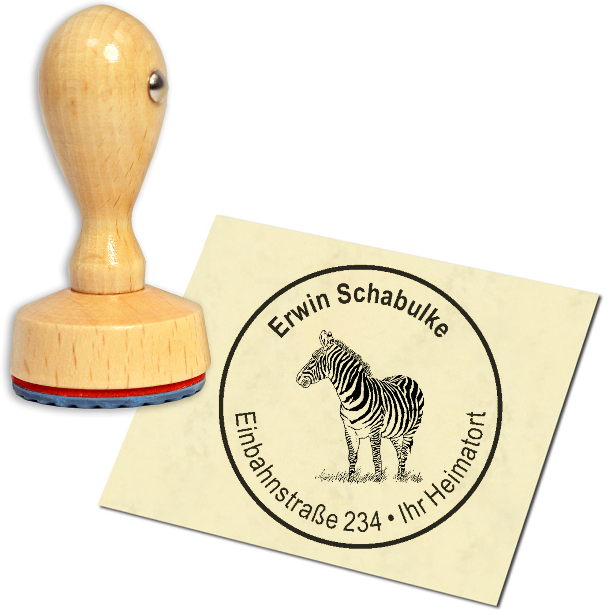 Stempel Adressstempel Holzstempel - Zebra - rund 40mm