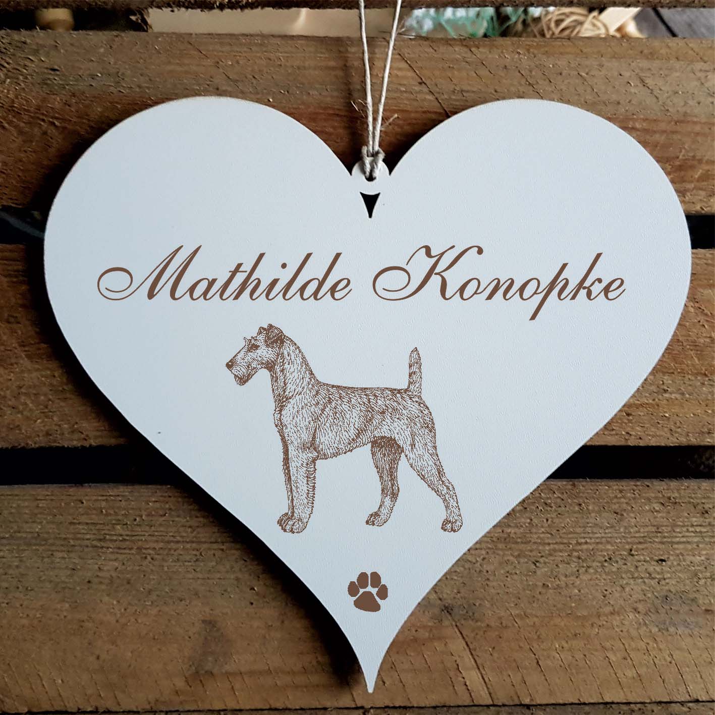 Herz Schild « Irish Terrier » mit Namen - Türschild zum Anhängen