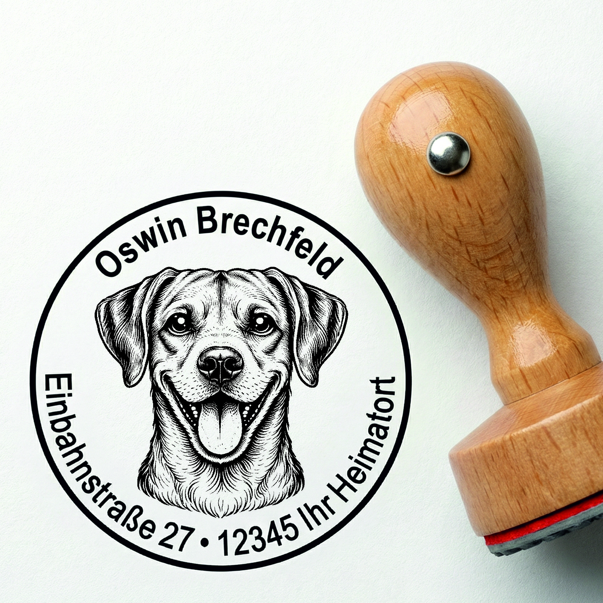 Stempel Rhodesian Ridgeback personalisiert – Hund Holzstempel mit Name & Adresse