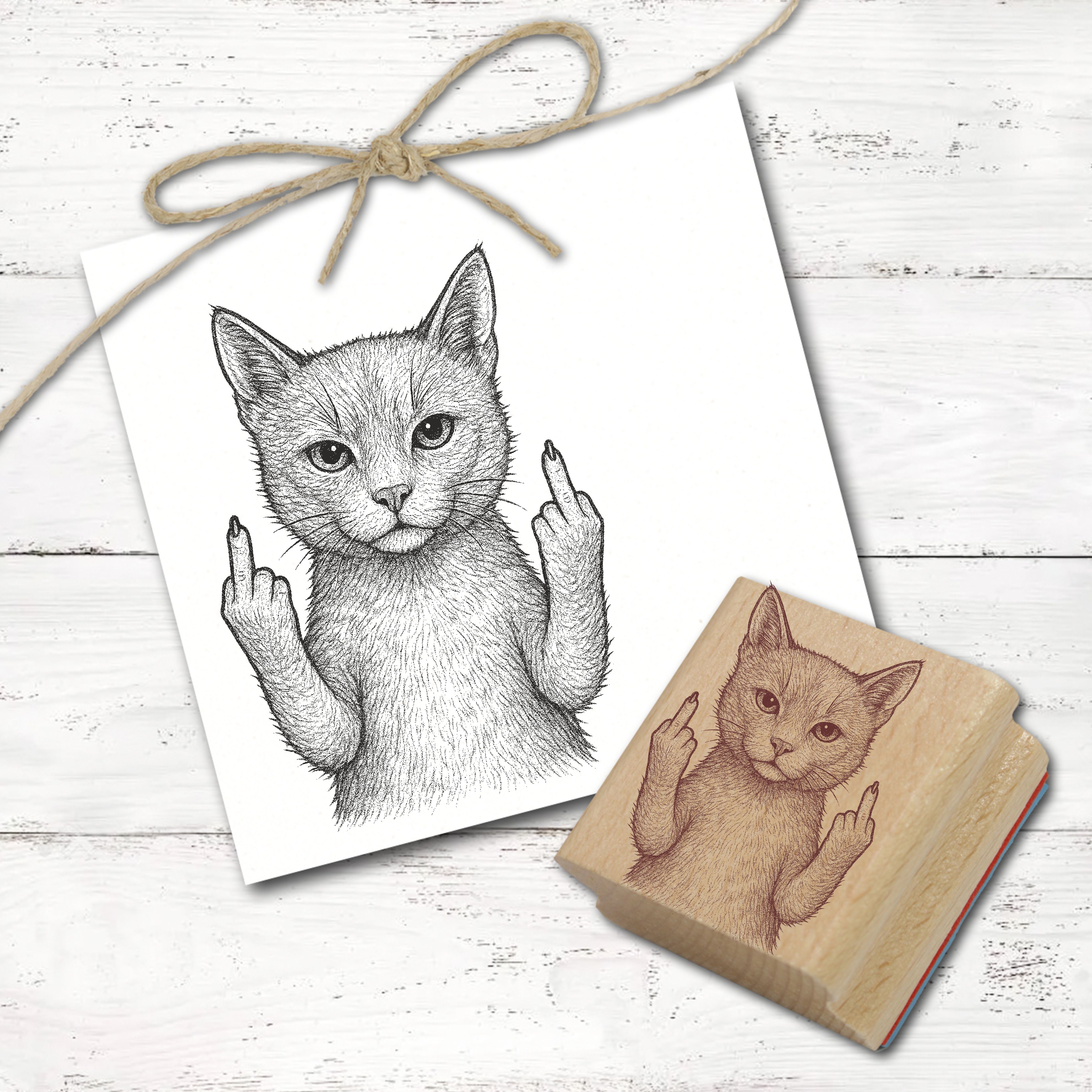 Motivstempel Tierstempel Katze Stinkefinger Mittelfinger Stempel lustig - ca. 40 x 50 mm