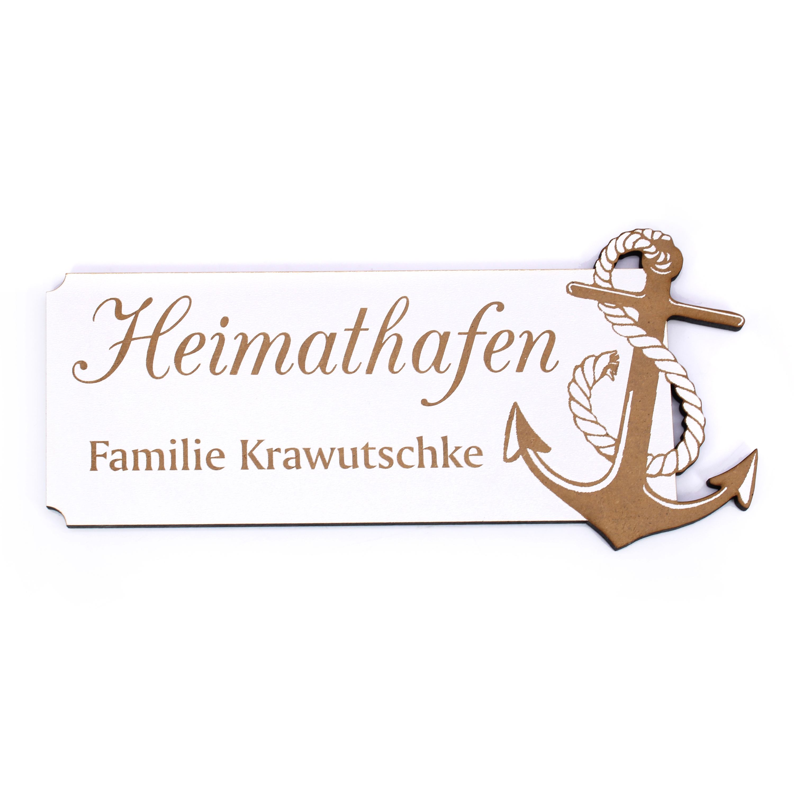 Schild personalisiert Heimathafen mit Anker Motiv - Name Familienname Türschild selbstklebend 22 x 10 cm 