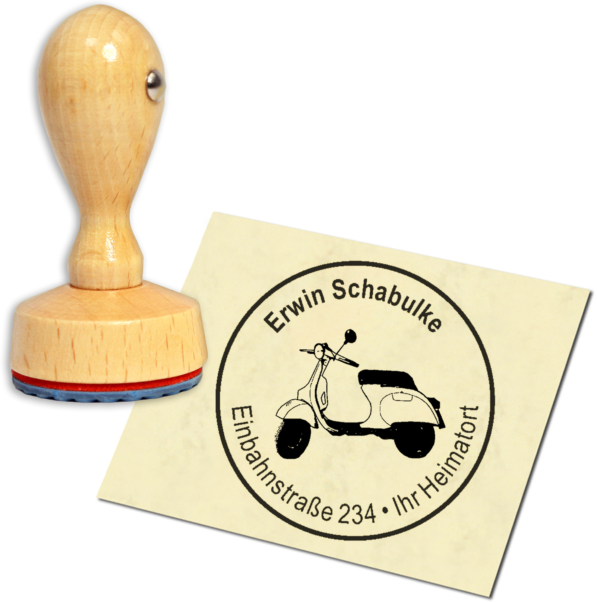 Stempel Adressstempel Holzstempel - Roller - rund 40mm