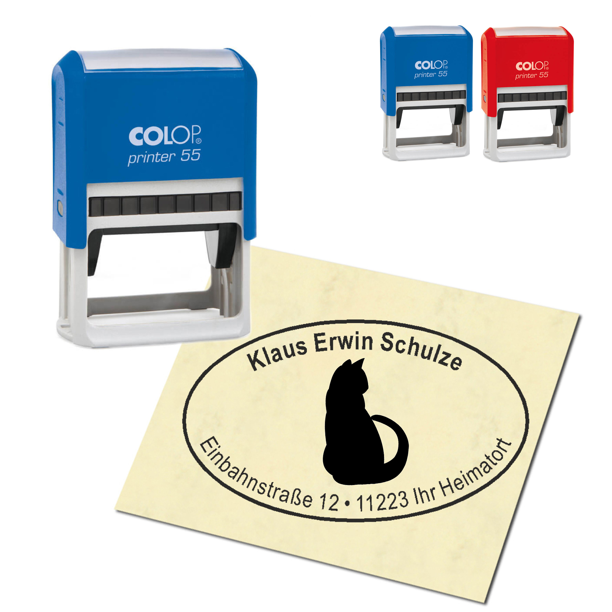 Adressstempel personalisiert Stempel - Katze Silhouette - oval 59 x 39 mm