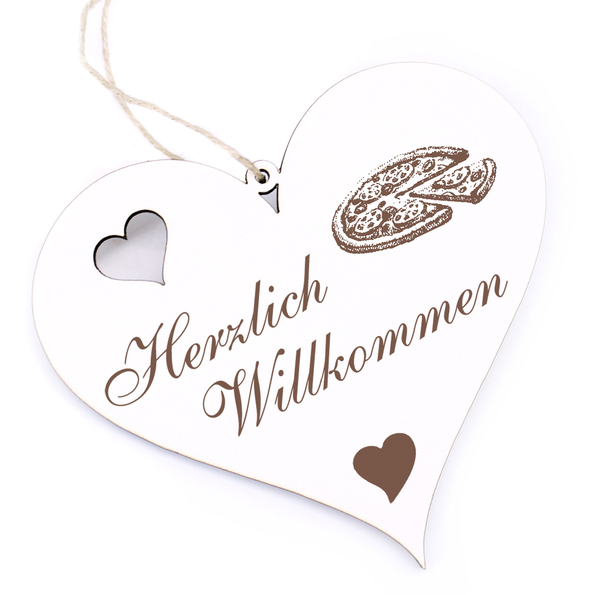 Herzlich Willkommen Schild - Pizza - Deko Herz Holz