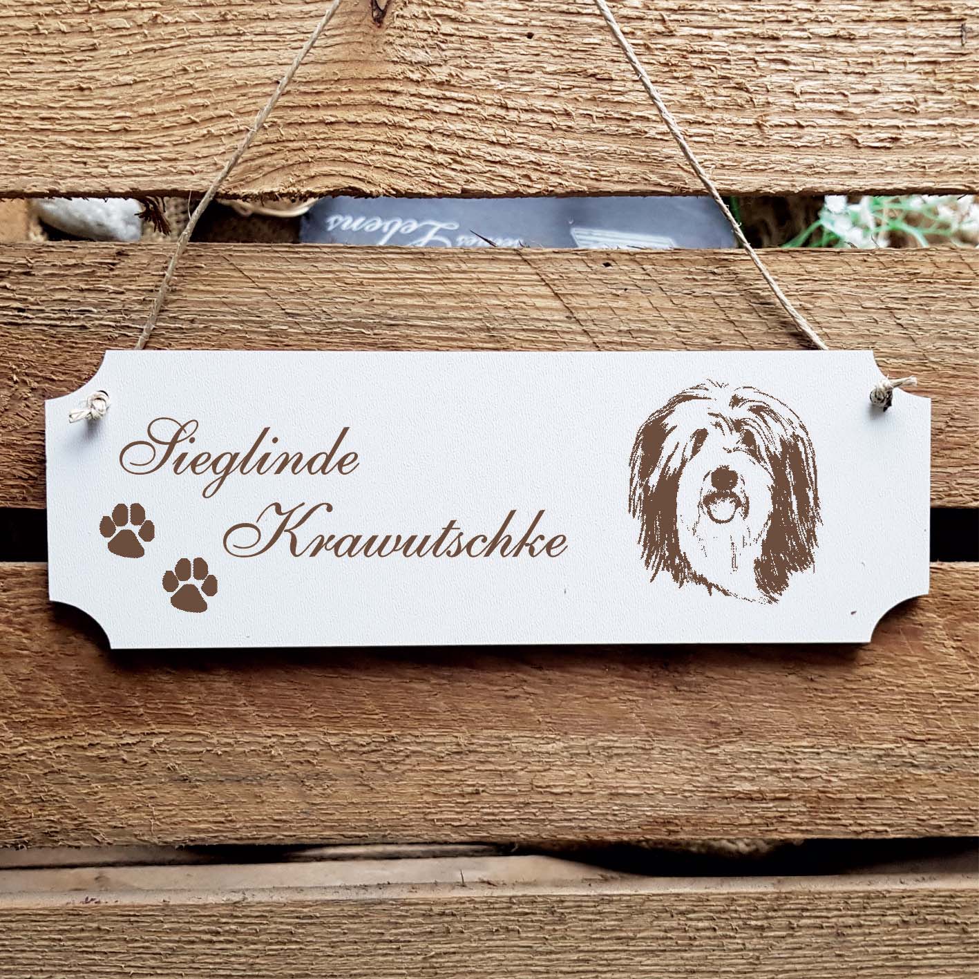 Schild « Bobtail Kopf » Namensschild Türschild zum Anhängen - 20 x 6,7 cm