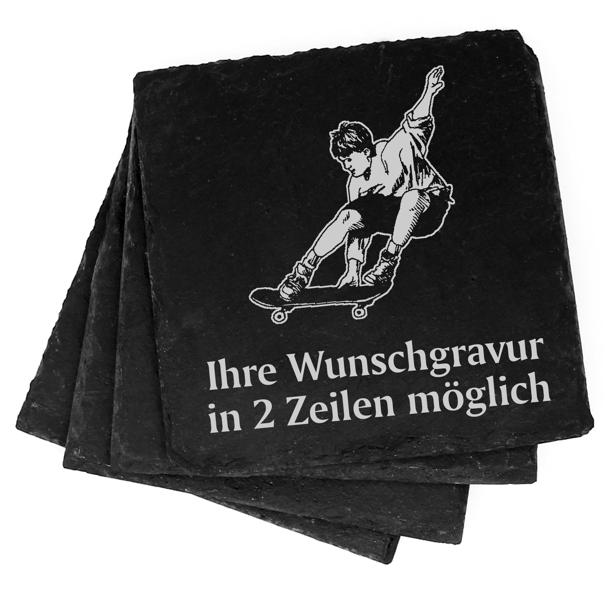4x Skater Deko Schiefer Untersetzer Wunschgravur Set - 11 x 11 cm