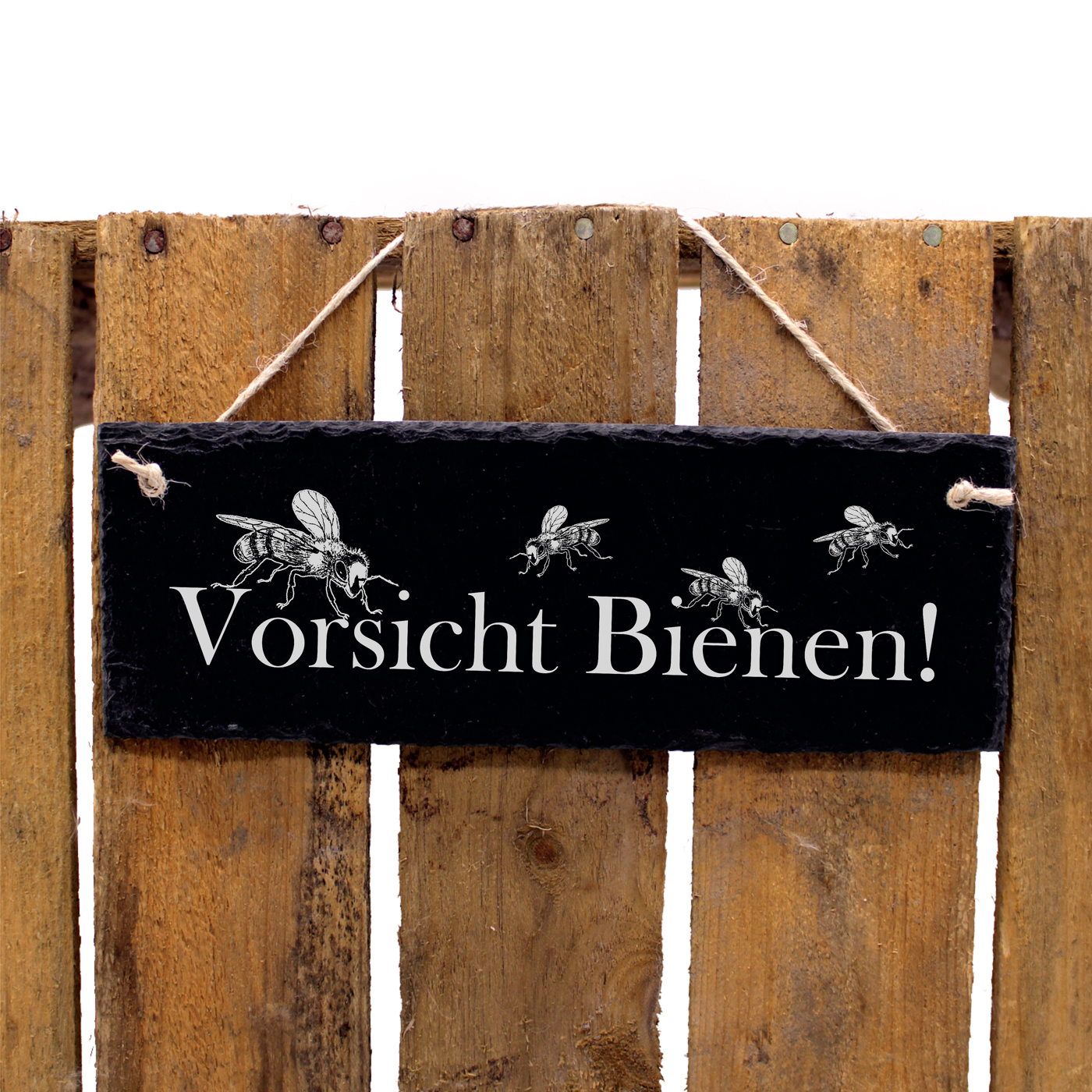 Schiefertafel Vorsicht Bienen - Imker Türschild 22 x 8 cm