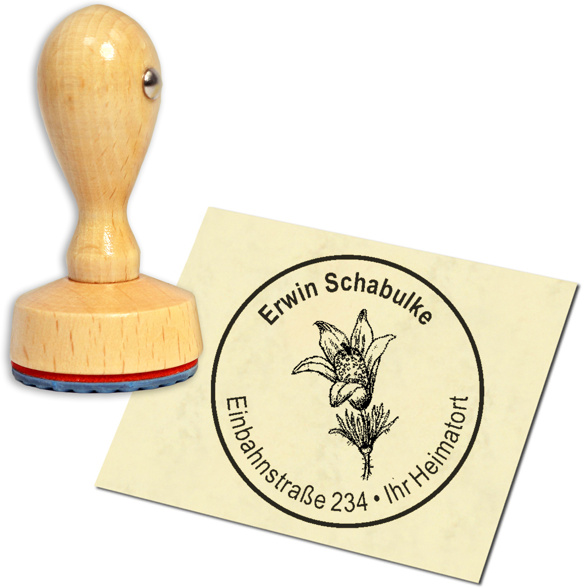 Stempel Adressstempel Holzstempel - Küchenschelle - rund 40mm