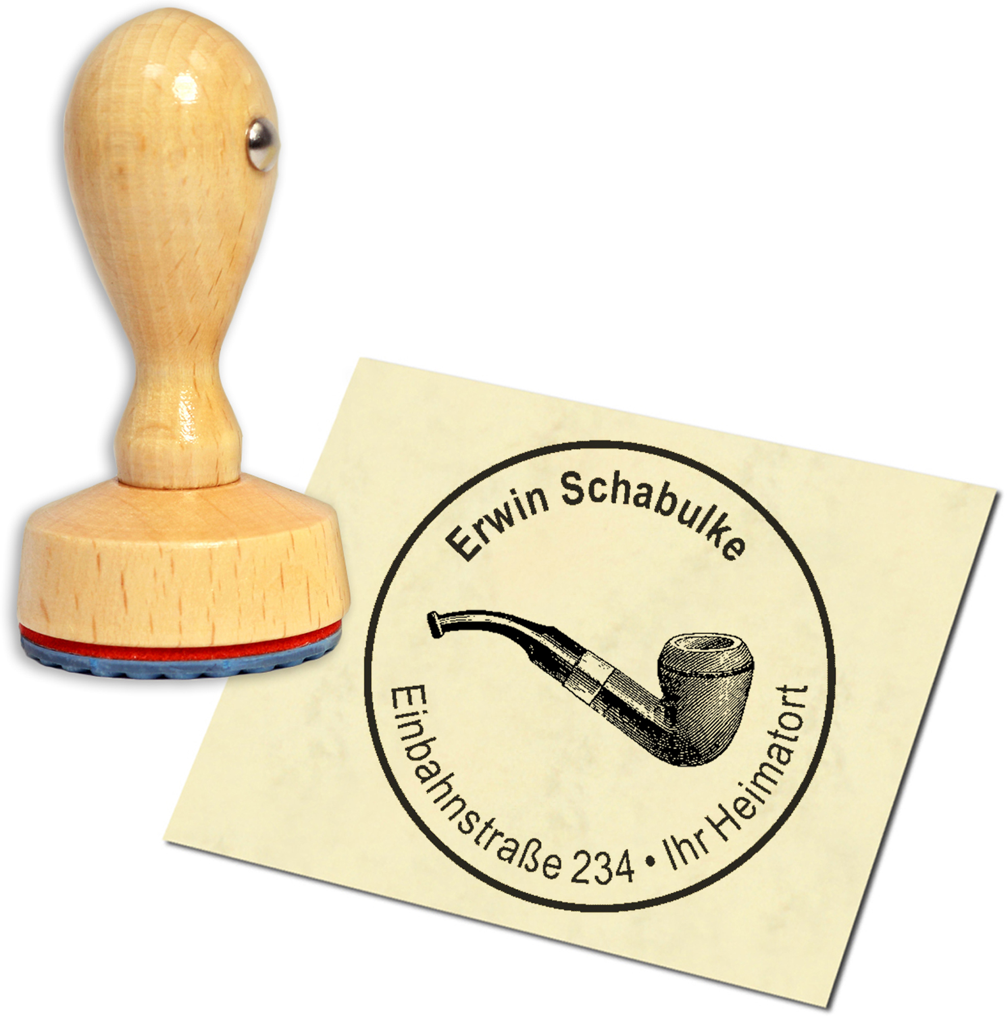 Stempel Adressstempel Holzstempel - Pfeife - rund 40mm