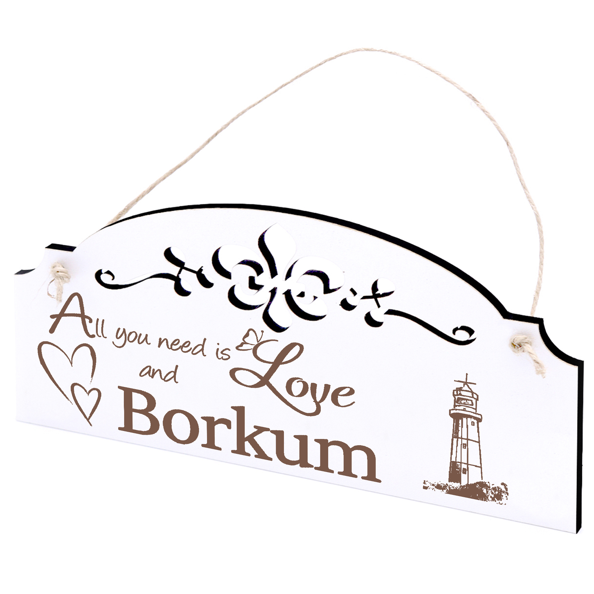 Schild Insel Borkum Leuchtturm Deko 20x10cm - All you need is Love and Borkum - Holz