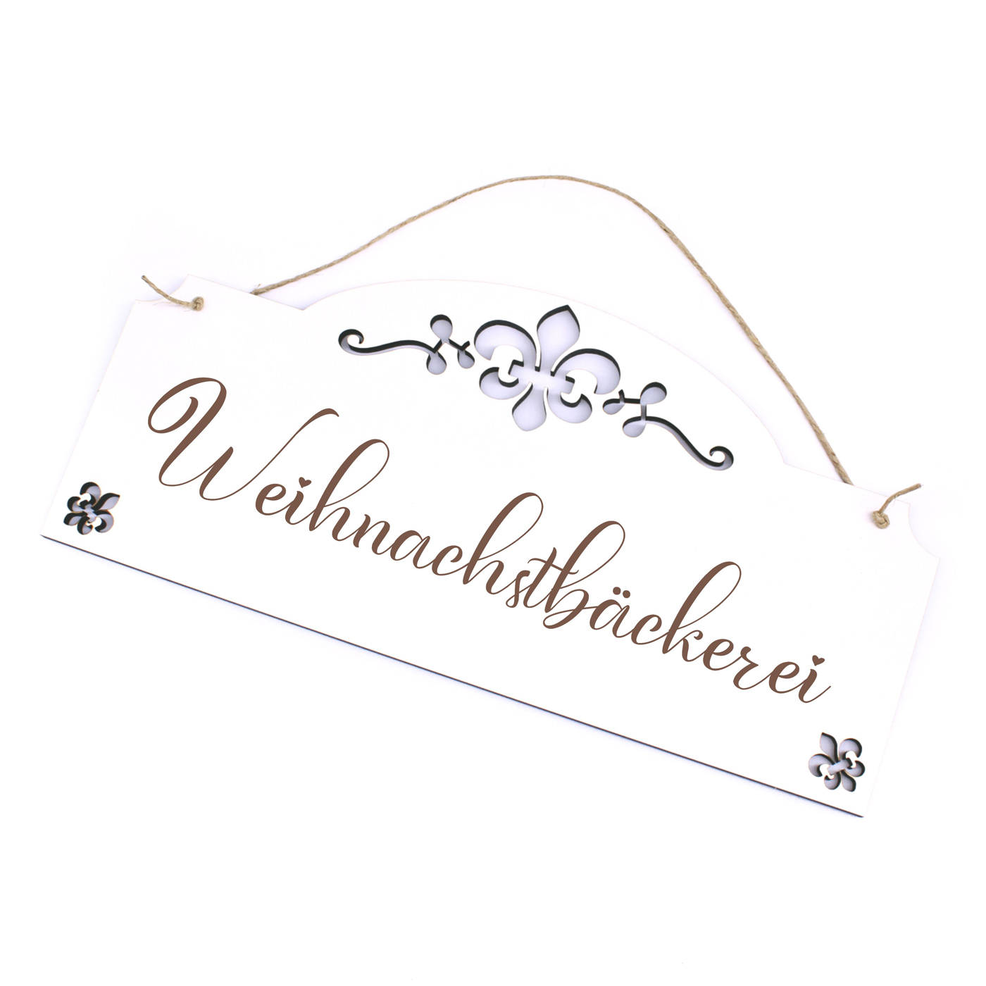 Schild Weihnachtsbäckerei - Schneeflocken Türschild mit Ornamenten 28x13 cm