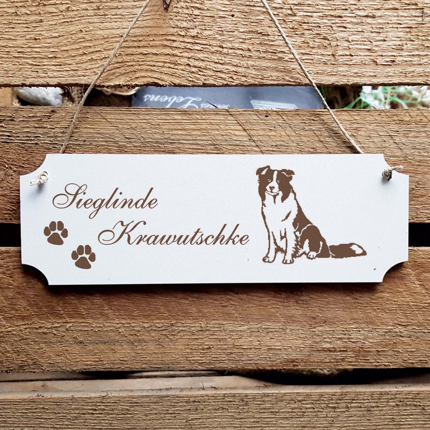 Schild « Border Collie sitzend » Namensschild Türschild zum Anhängen - 20 x 6,7 cm