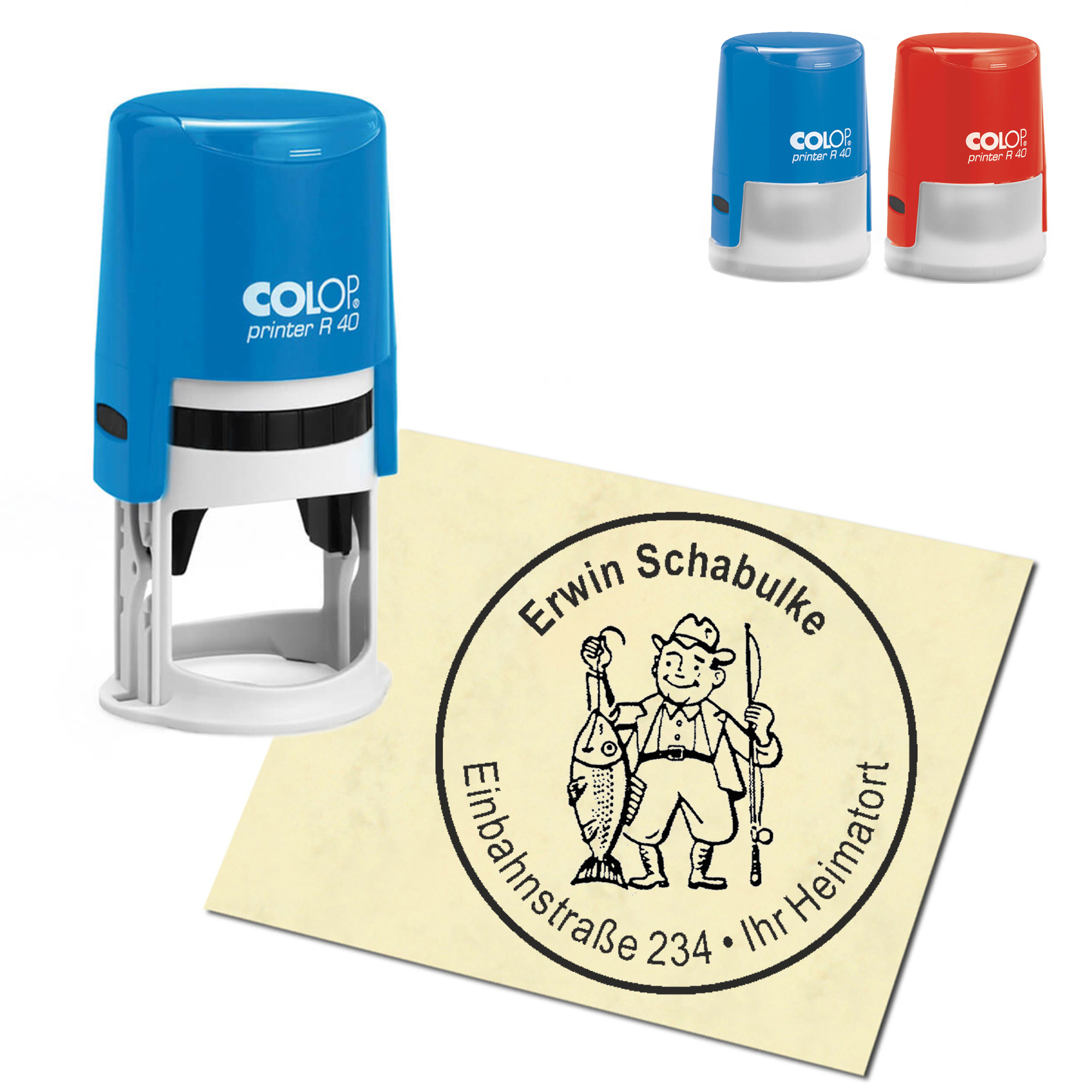 Stempel Adressstempel personalisiert - Angler - rund &empty; 40mm