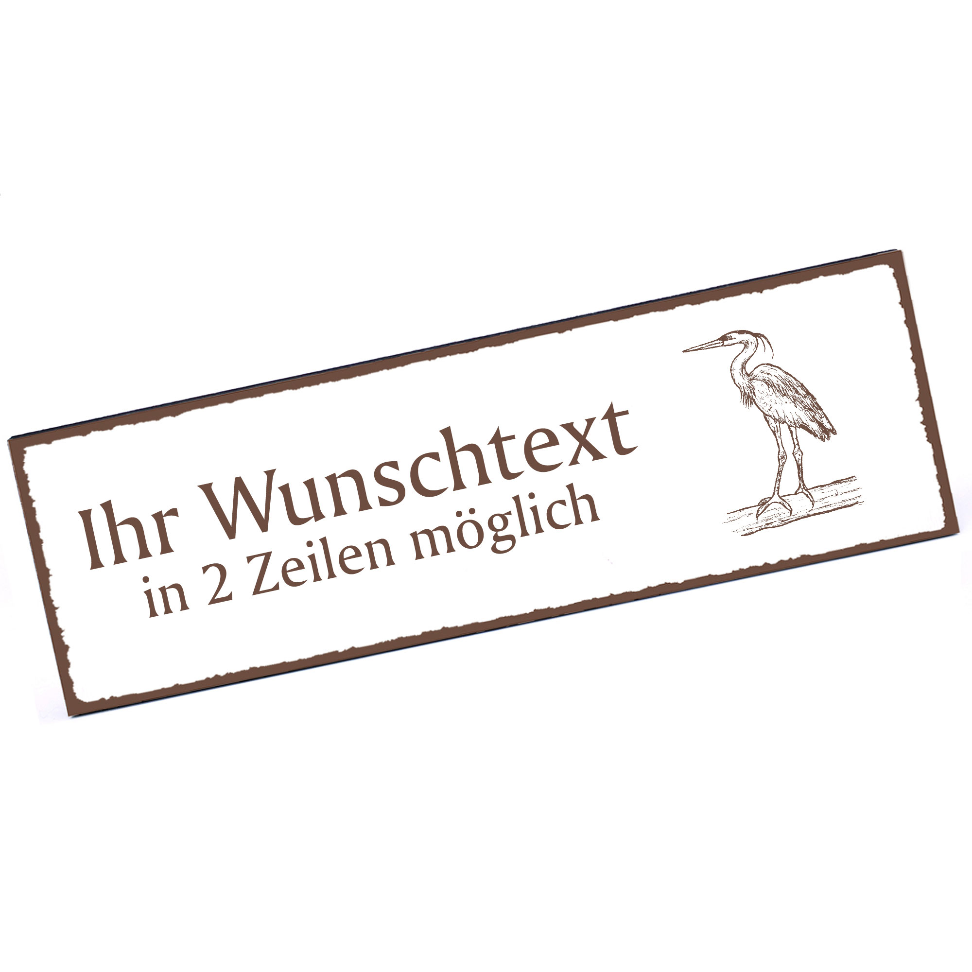 Türschild Blaureiher  Namensschild personalisiert mit Gravur - 150mm x 50mm - selbstklebend