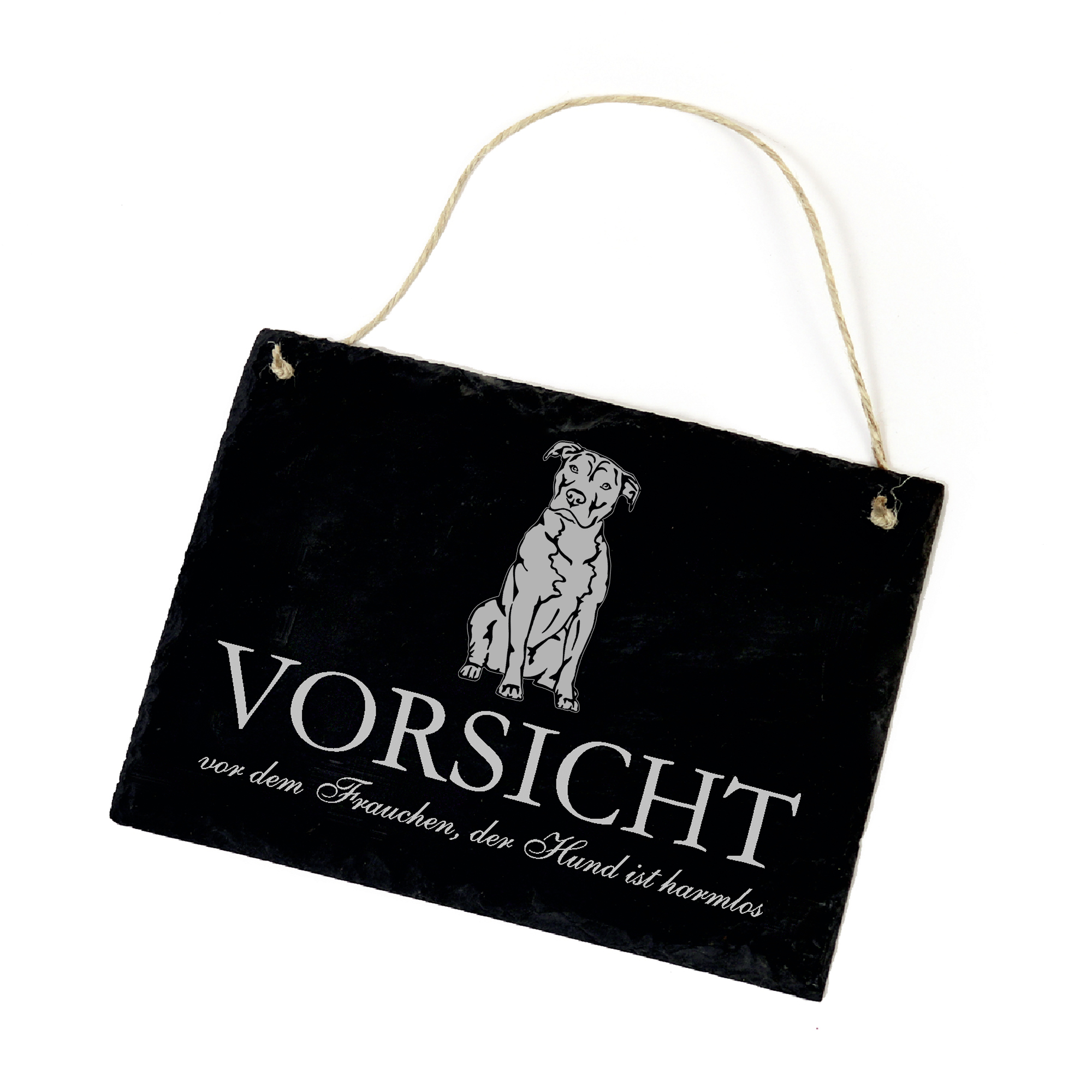 Hundeschild American Stafford Terrier Schild aus Schiefer - Vorsicht vor dem Frauchen - 22cm x 16cm